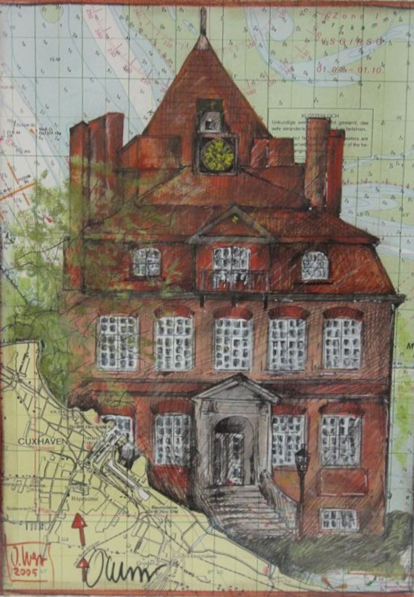 Ole WEST (1953) "Schloß Ritzebüttel", Grafik, ger./Glas, RG 43,5 x 33,5 cm- - -22.61 % buyer's