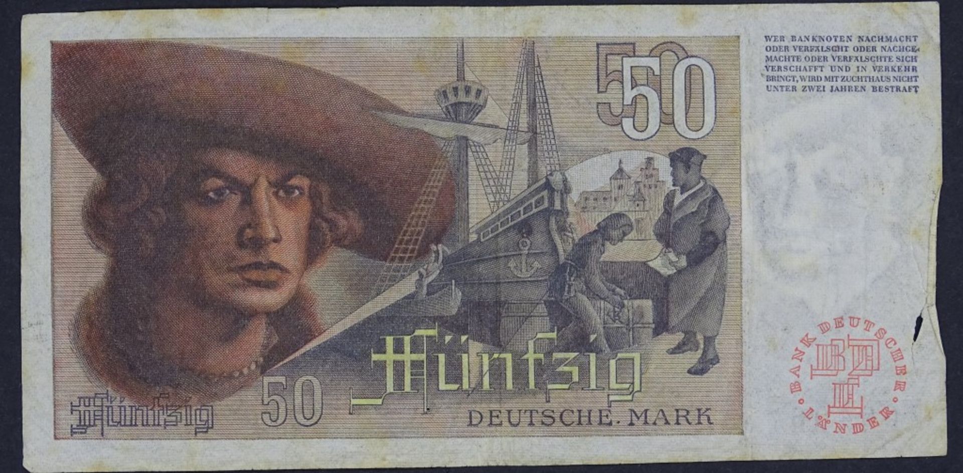 Banknote - 50 Deutsche Mark 1948 - Bank deutscher Lände- - -22.61 % buyer's premium on the hammer - Bild 2 aus 2