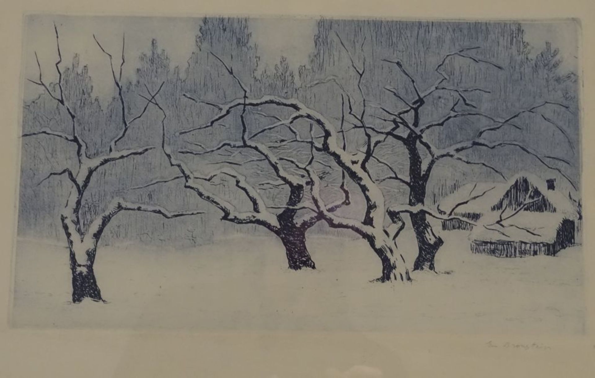 Em. Bronstein "Bäume im Winter" Farbradierung, ger/Glas, RG 35x53 cm,- - -22.61 % buyer's premium on - Bild 3 aus 5