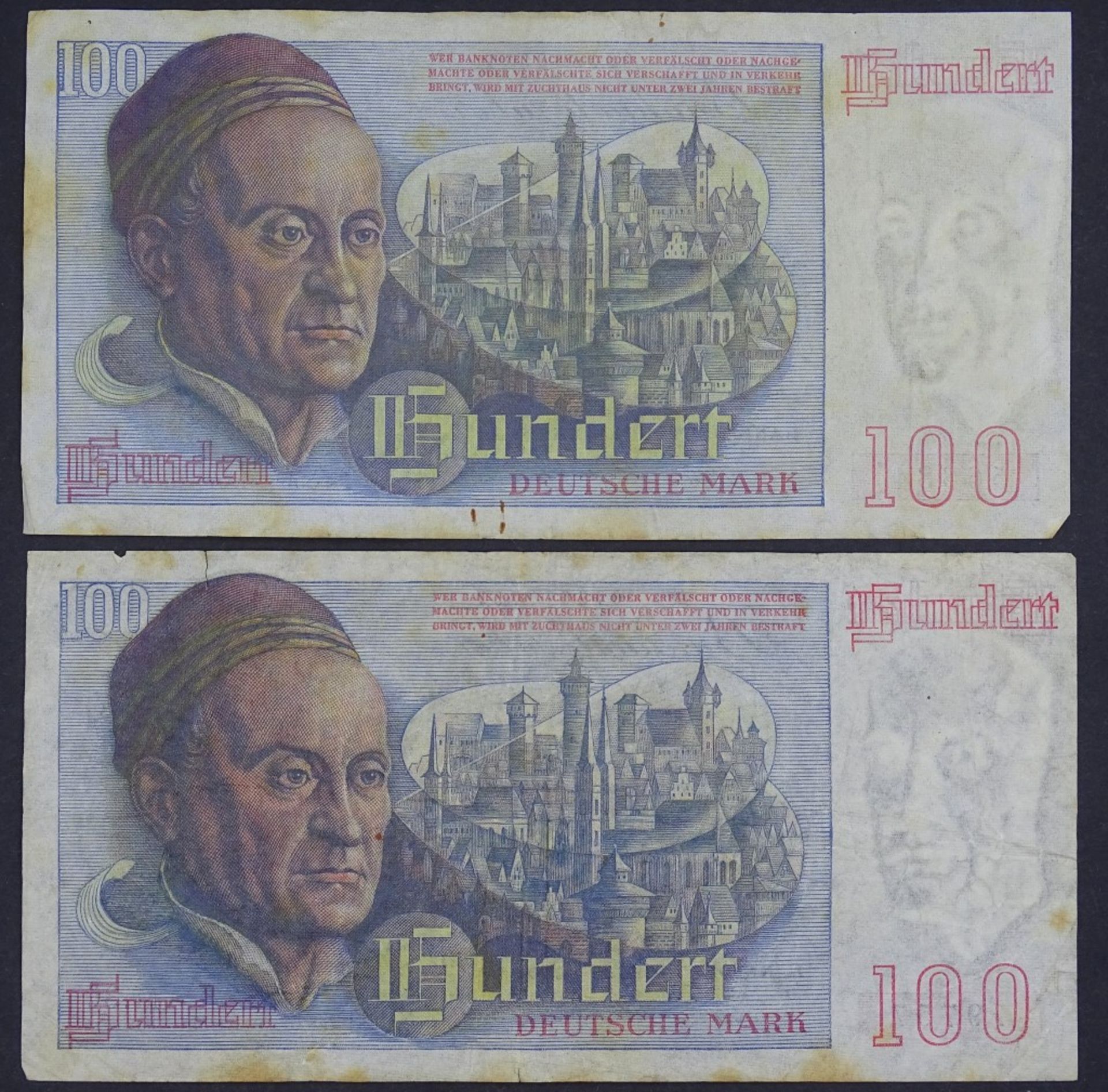 Zwei Banknoten - 100 Deutsche Mark 1948 - Bank Deutscher Lände- - -22.61 % buyer's premium on the - Bild 2 aus 2
