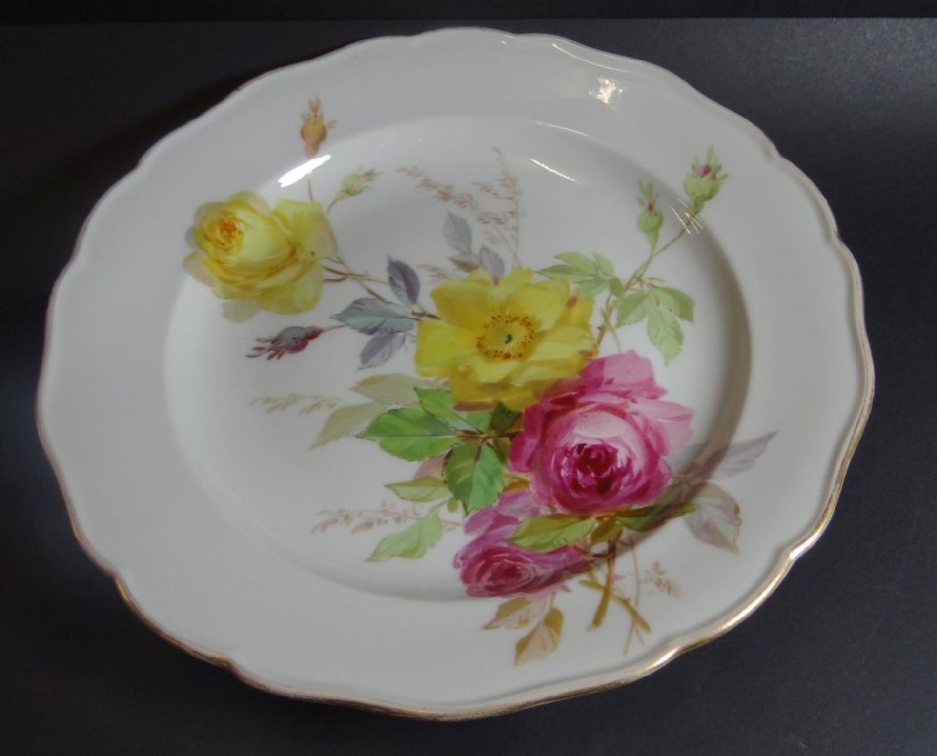 Teller "Meissen" Rosenmalerei, Knaufschwerter, Schwerter durchschliffen, D-24 cm- - -22.61 % buyer's - Bild 2 aus 5