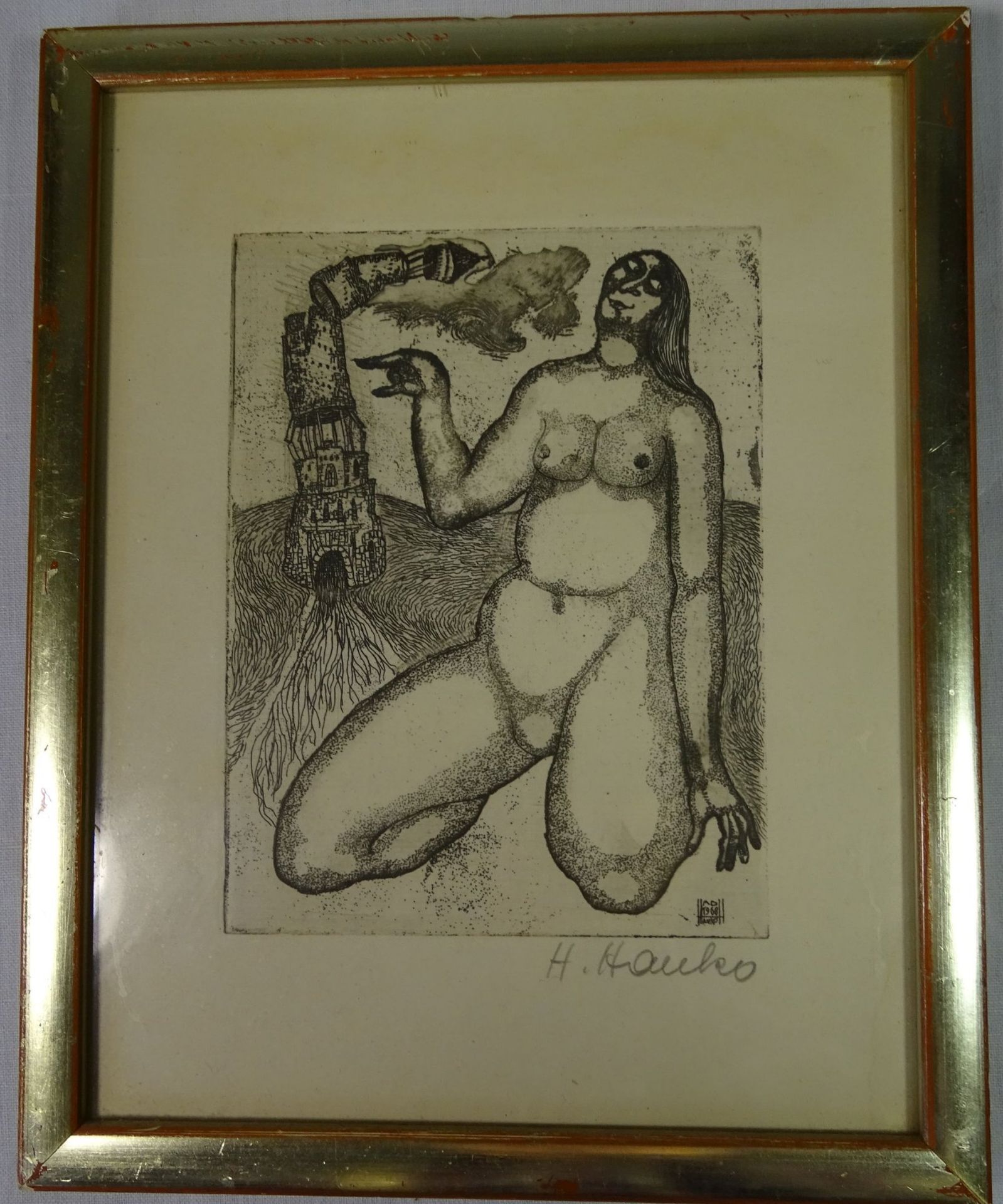 Hans HANKO (1923) , 1968, kniender Akt, orig. Radierung, ger/Glas, RG- - -22.61 % buyer's premium on - Bild 2 aus 3