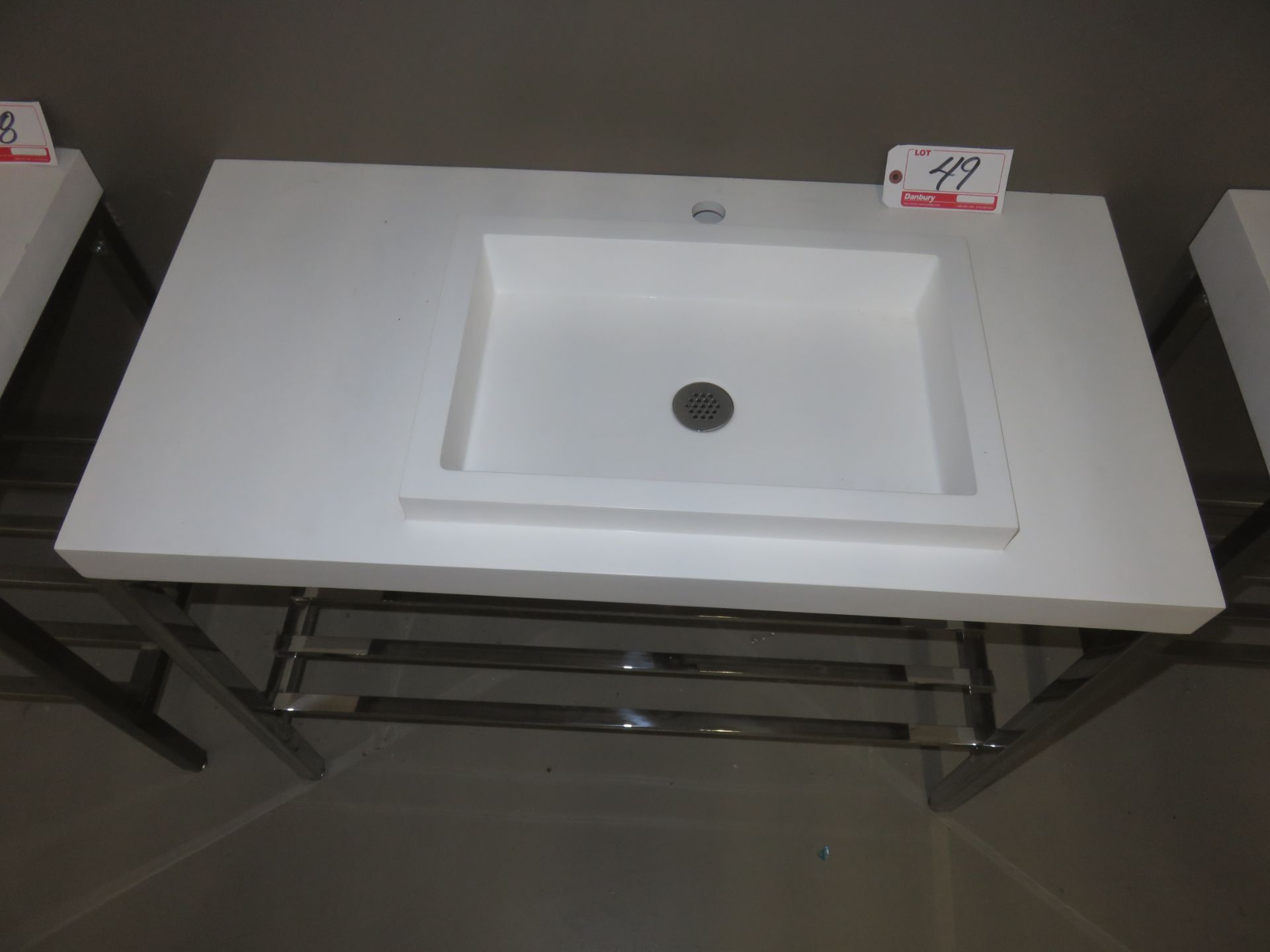 TOP BATH METRO WHITE RECTANGLE COMPOSITE CHROME 39.75" X 20" X 31" H SINGLE HOLE OFFSET VANITY SINK - Image 2 of 2