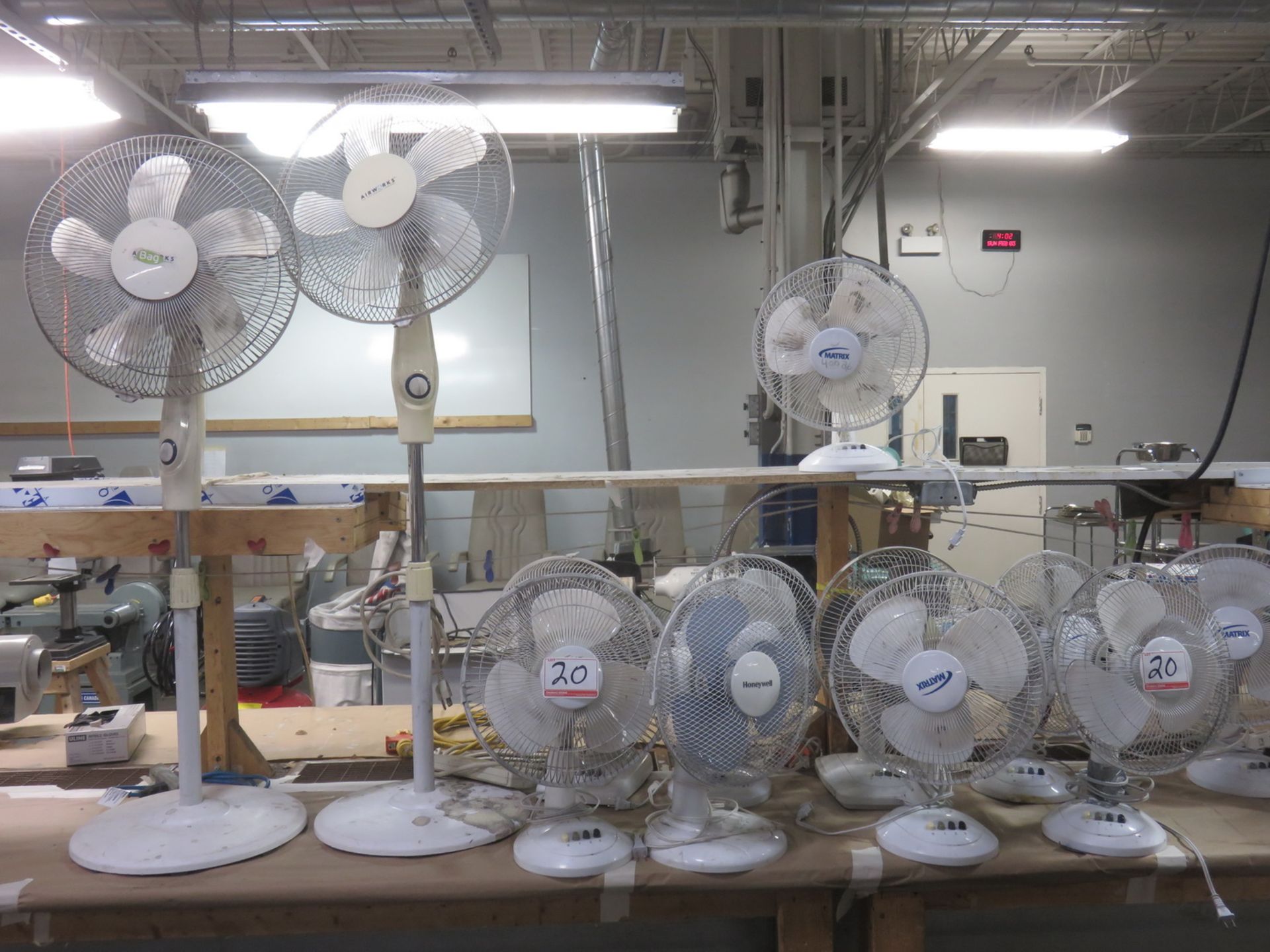 LOT - MATRIX, WHIRLPOOL, & AIRWORKS ASSTD ELECTRIC FANS & CLAMP LIGHTS