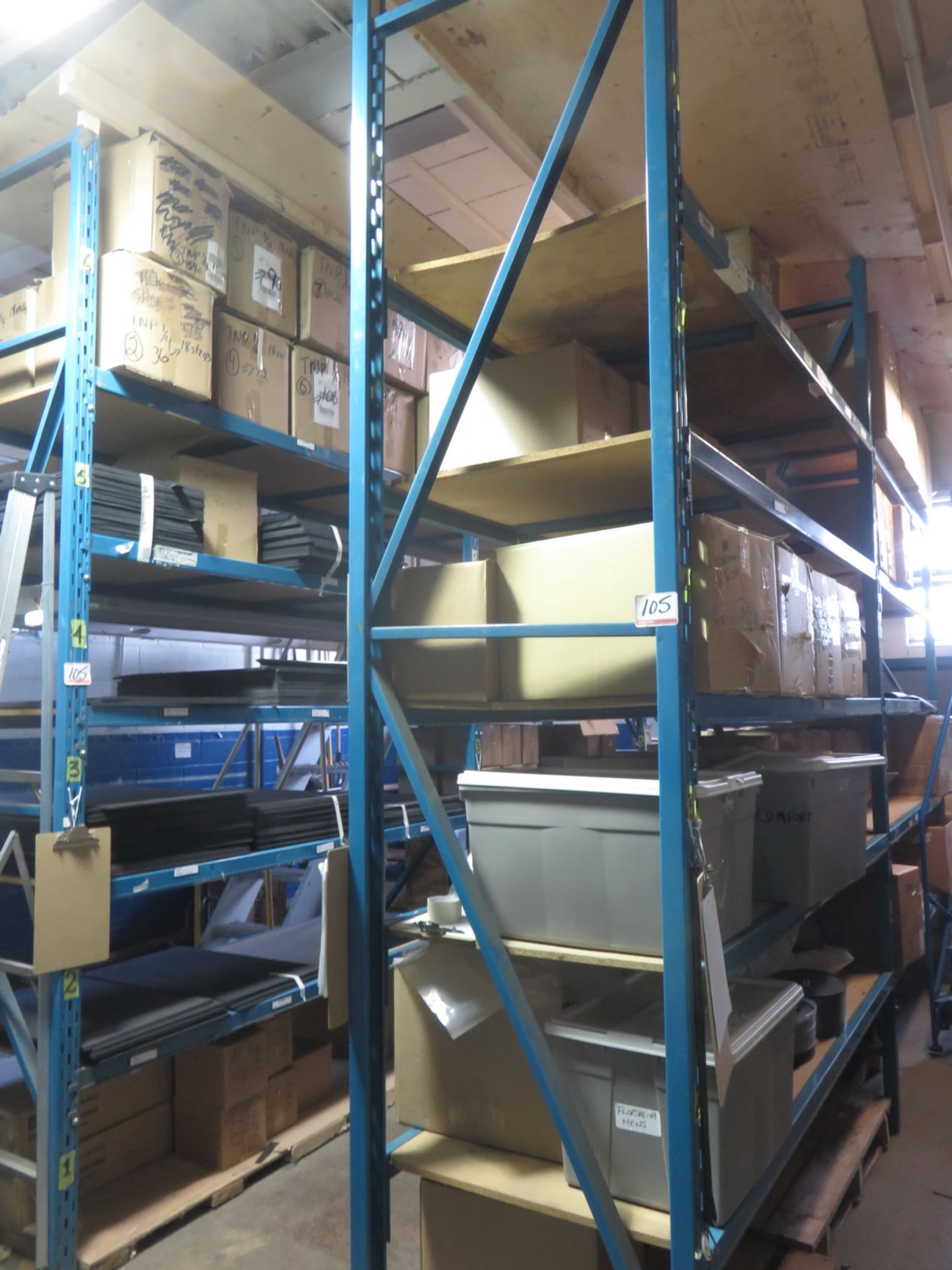 LOT - MAXIRAK BLUE STEEL 32" X 88" X 10 & 12'H ASSORTED PALLET RACKING W/ WOOD SHELVING (NO