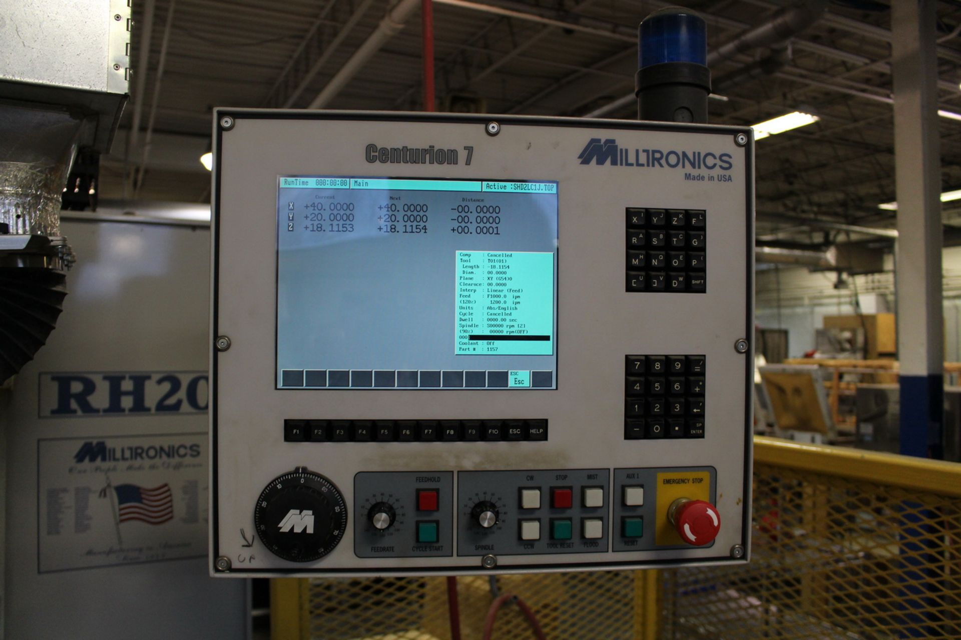 MILLTRONICS RH-20 3-AXIS CNC VERTICAL MILLING MACHINE W/ CENTURION 7 CONTROLS, 16" X 54" T-SLOT - Image 2 of 3