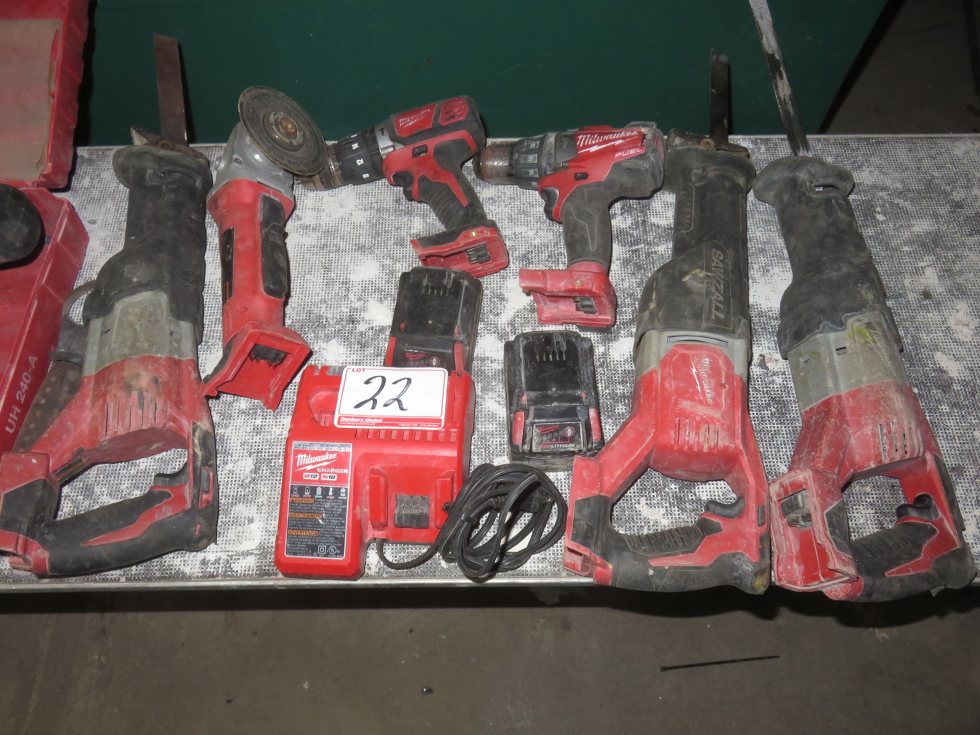 LOT - MILWAUKEE 18V ASSTD DRILLS, SAWZALLS, CHARGER, & (2)-BATTERIES