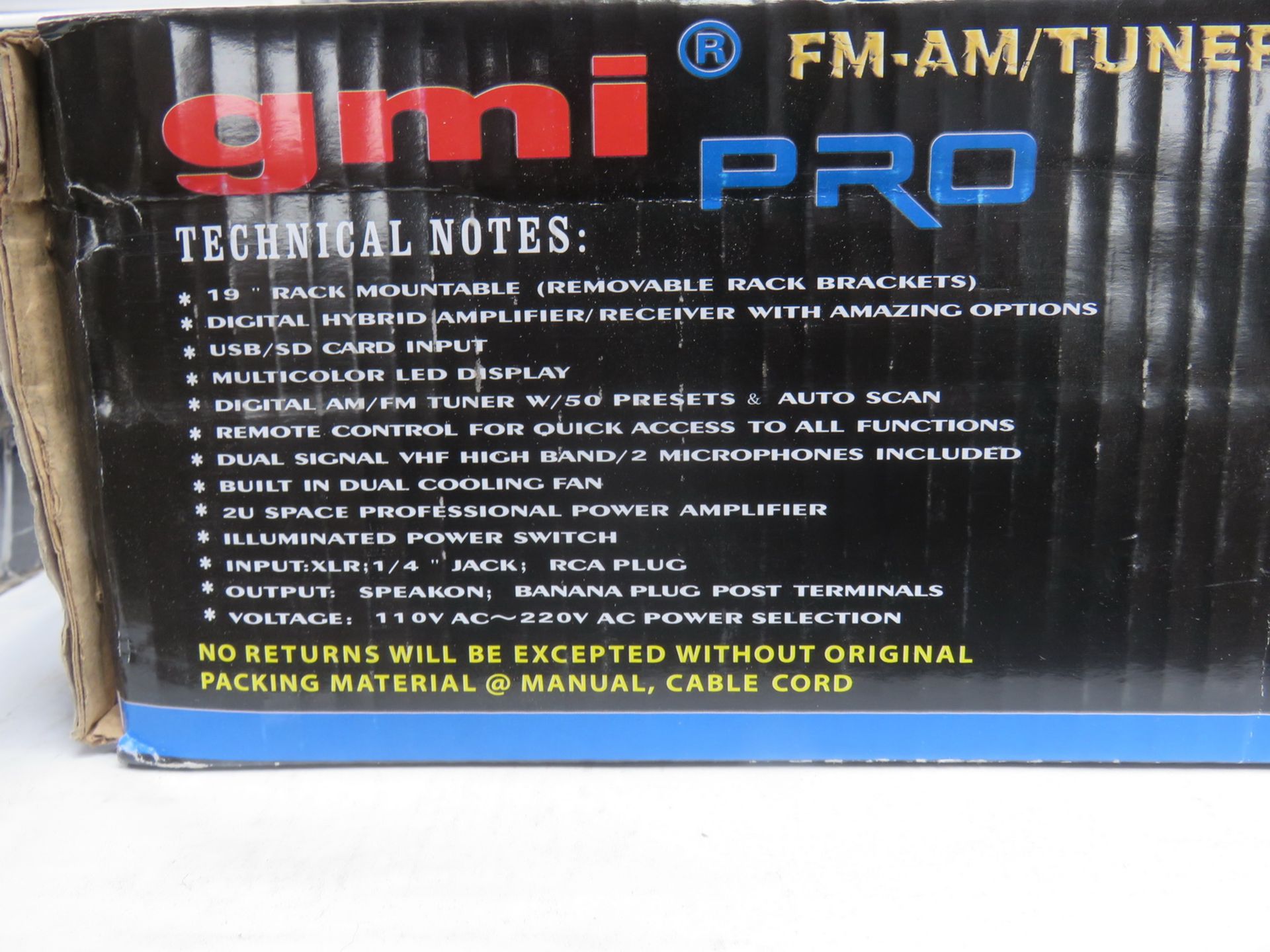 GMI MOD HYBRID 1750, 1750 WATTS FM/AM TUNER PRO AMP/ USB PORT/ WIRELESS MICROPHONE (IN BOX) - Image 2 of 2