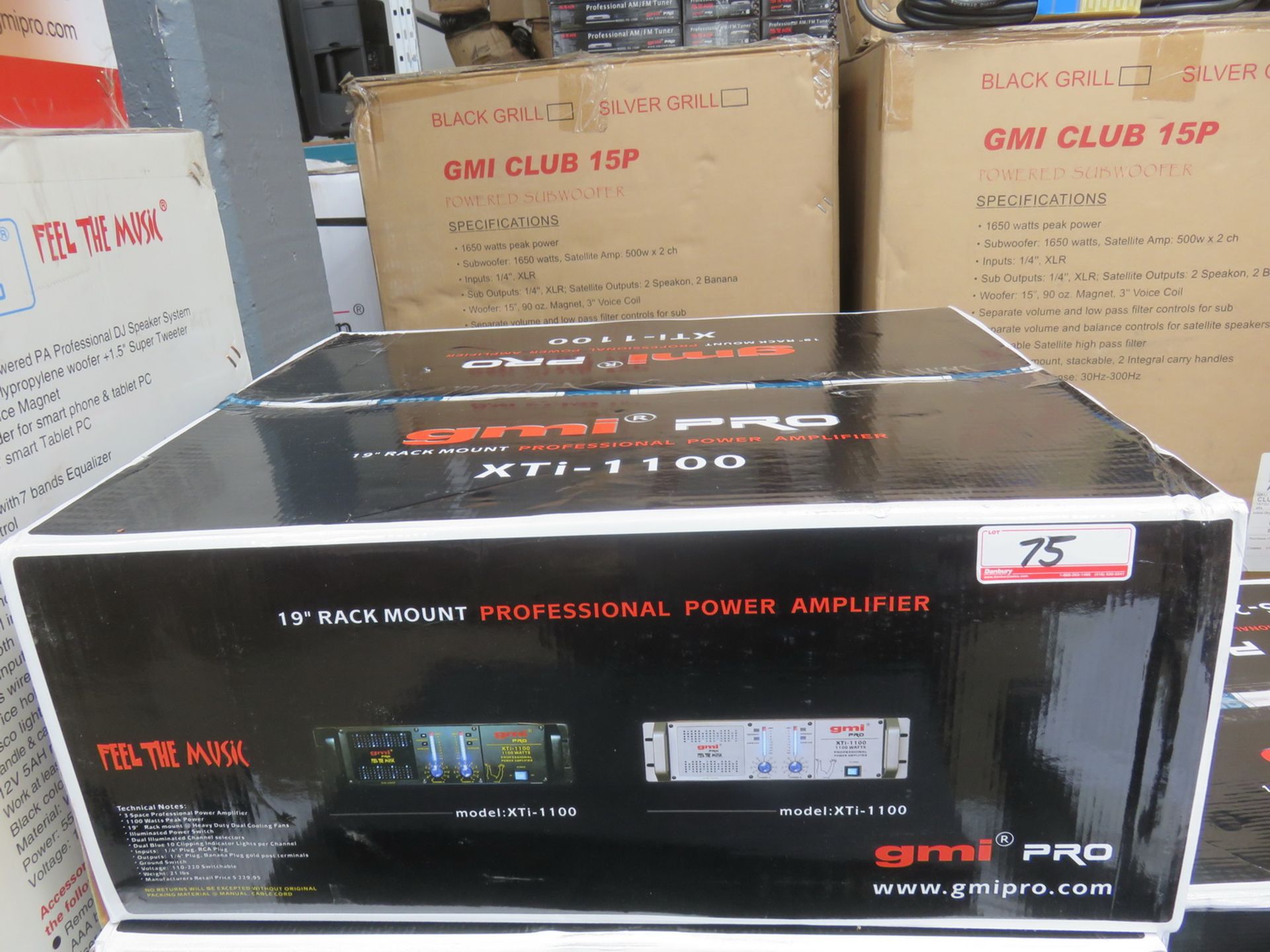GMI MOD XTI-1100, 1100 WATTS PRO POWER AMPLIFIER SILVER FRONT (IN BOX)