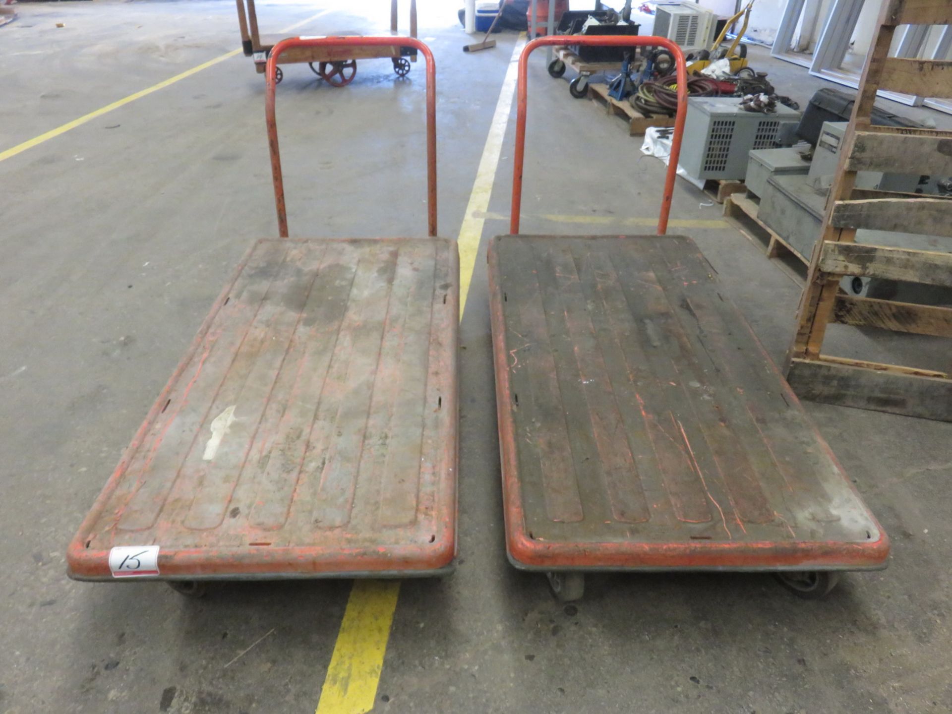 ORANGE METAL & PLASTIC 29" X 59" WAREHOUSE CARTS