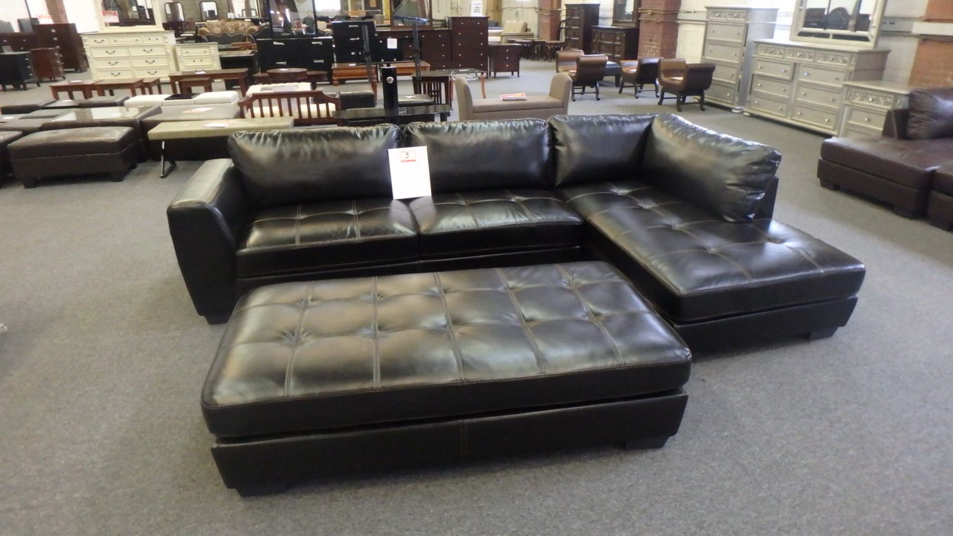 LOT - BLACK CHERRY AIR LEATHER LEFT SIDE CHAISE SOFA W/ MATCHING OTTOMAN (LK-930BC) (DISPLAY UNIT)