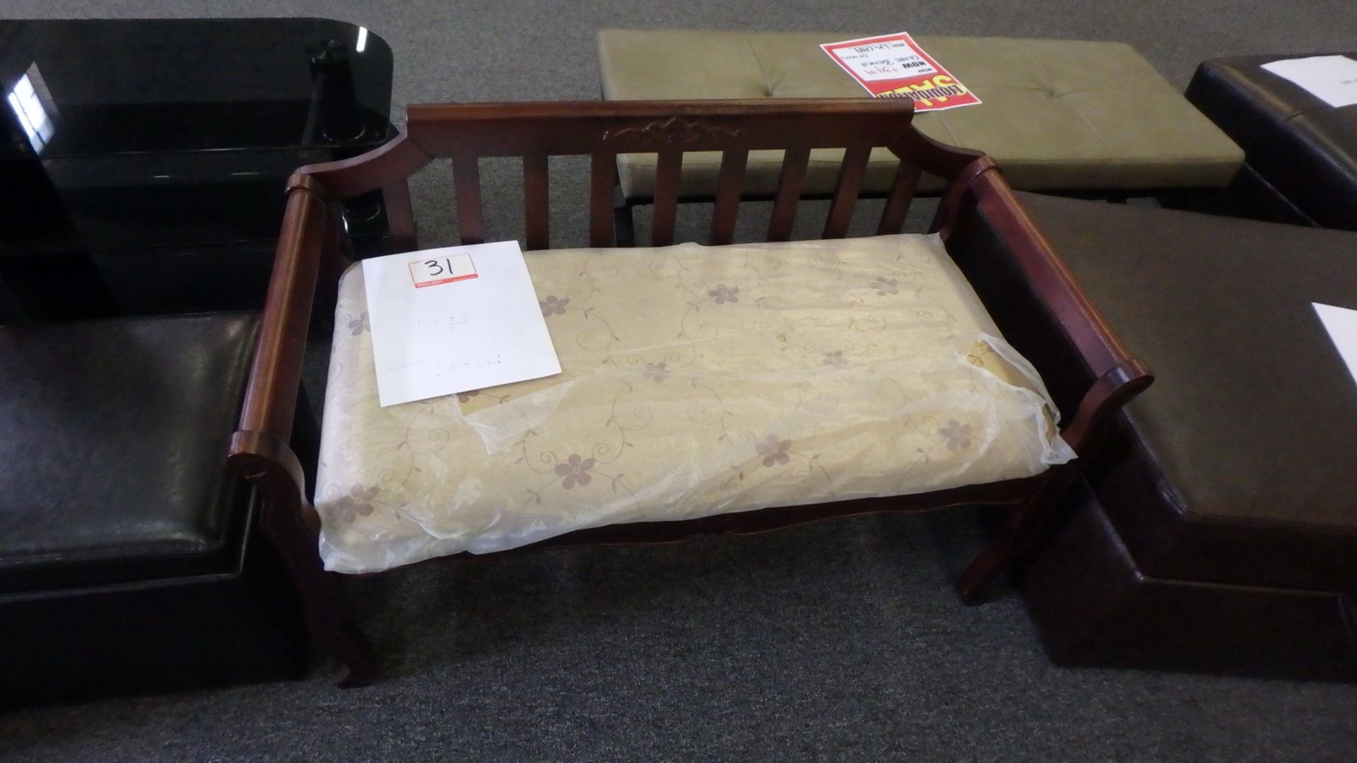 UNITS - CHERRY WOOD FRAME W/ FABRIC UPHOLSTERED SEAT APPROX. 4'L BENCH (LK-8039) (NEW IN BOX)