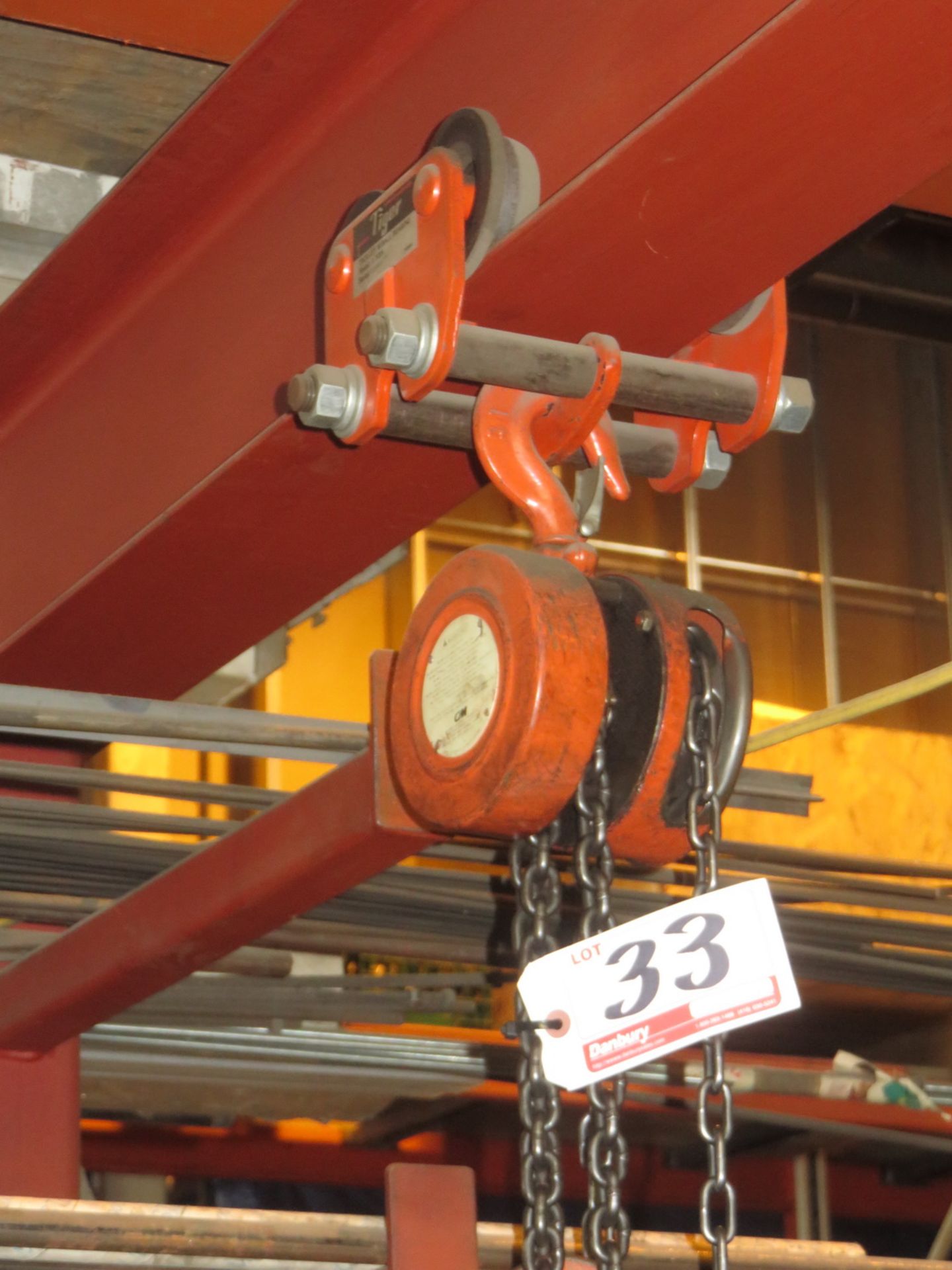 CM ORANGE 1-TON HAND CHAIN HOIST W/ TROLLY