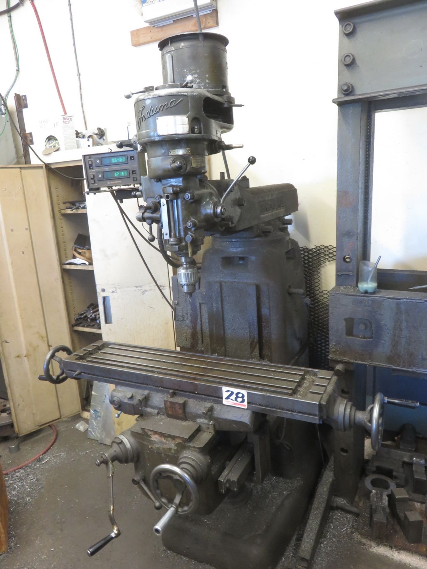 INDUMA 9" X 42" T-SLOT TABLE TURRET HEAD MILLING MACHINE W/ MITUTOYO DRO (RIGGING FEE - $225 +TAX)