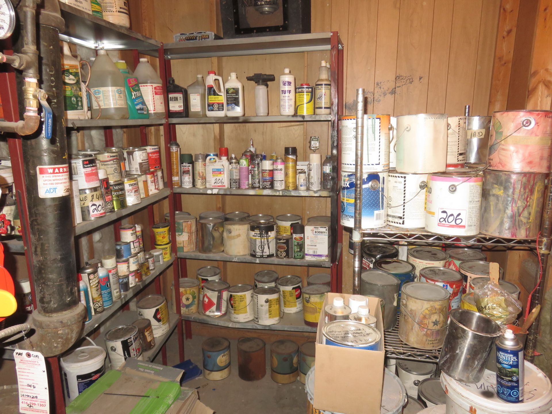 LOT - PAINTS, SOLVENTS ETC. (NO SHELVING)