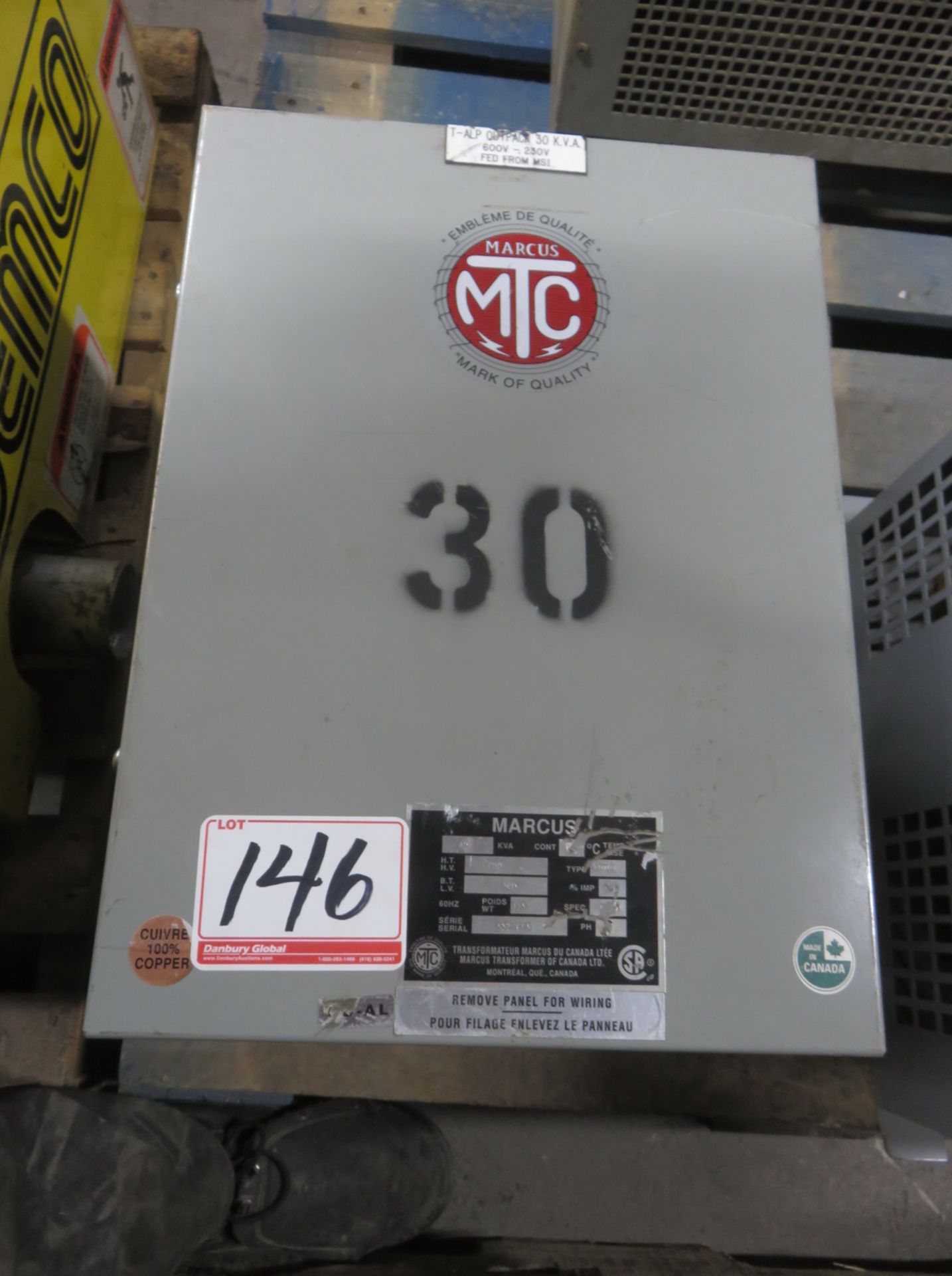 MARCUS 600/240V, 30 KVA TRANSFORMER