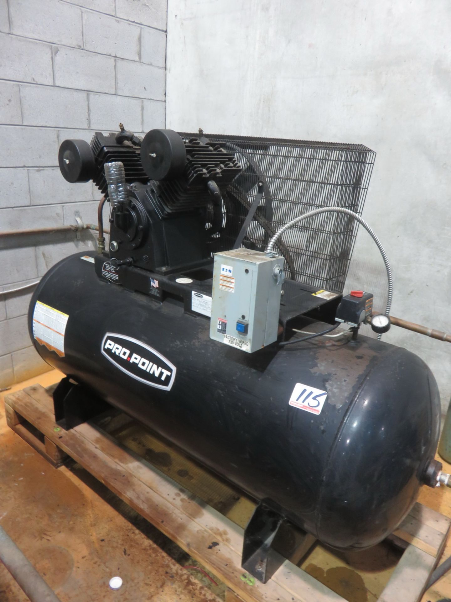PRO-POINT MODEL 8475022 120-GALLON, 2-STAGE, TANK MOUNT HORIZONTAL AIR COMPRESSOR (MISSING MOTOR)
