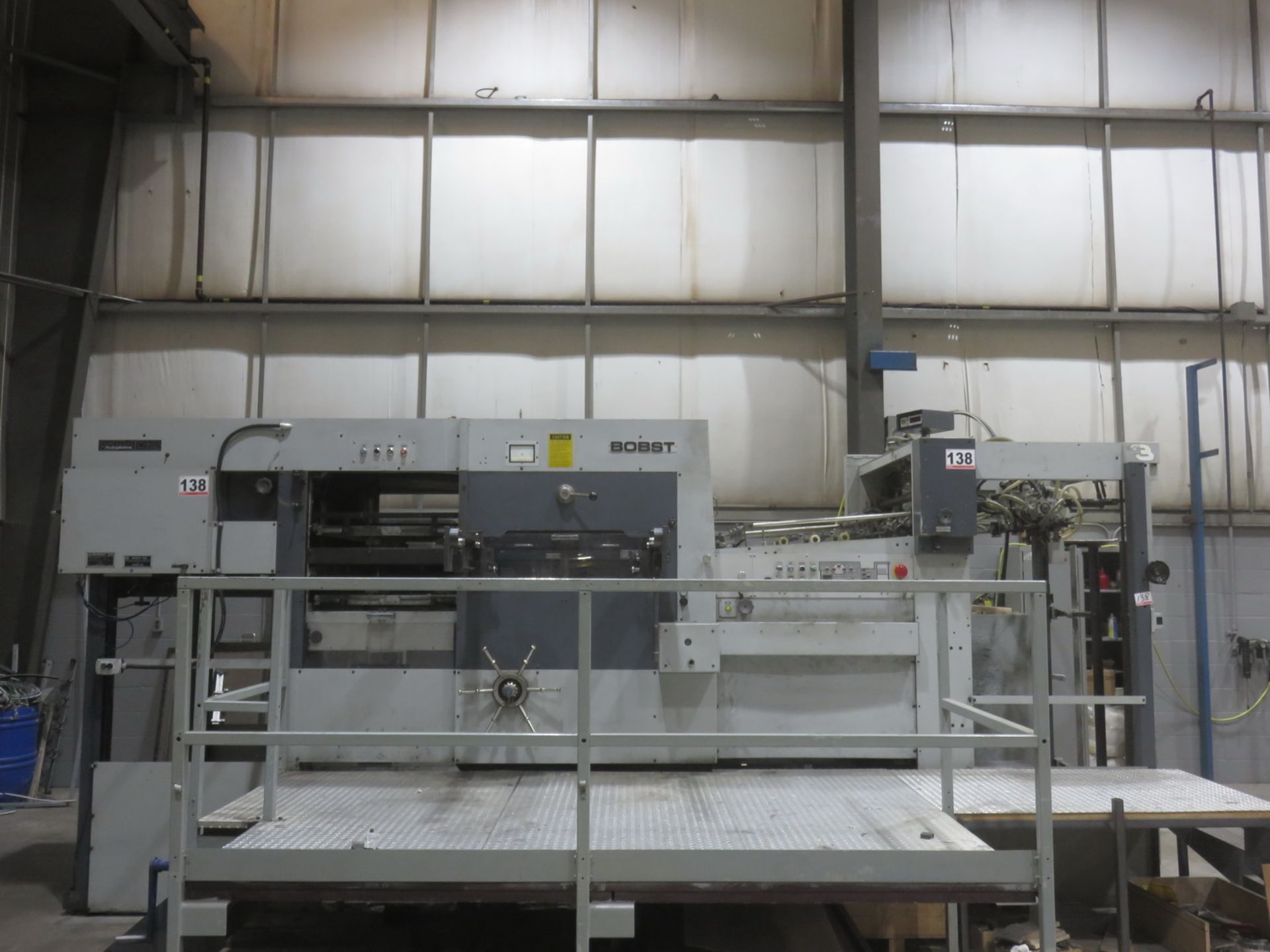 BOBST AUTO PLATEN MOD SP-102-E, FLAT BED DIE CUTTER, MAX CUTTING FORCE 250 TON CAPACITY 102 X 72"