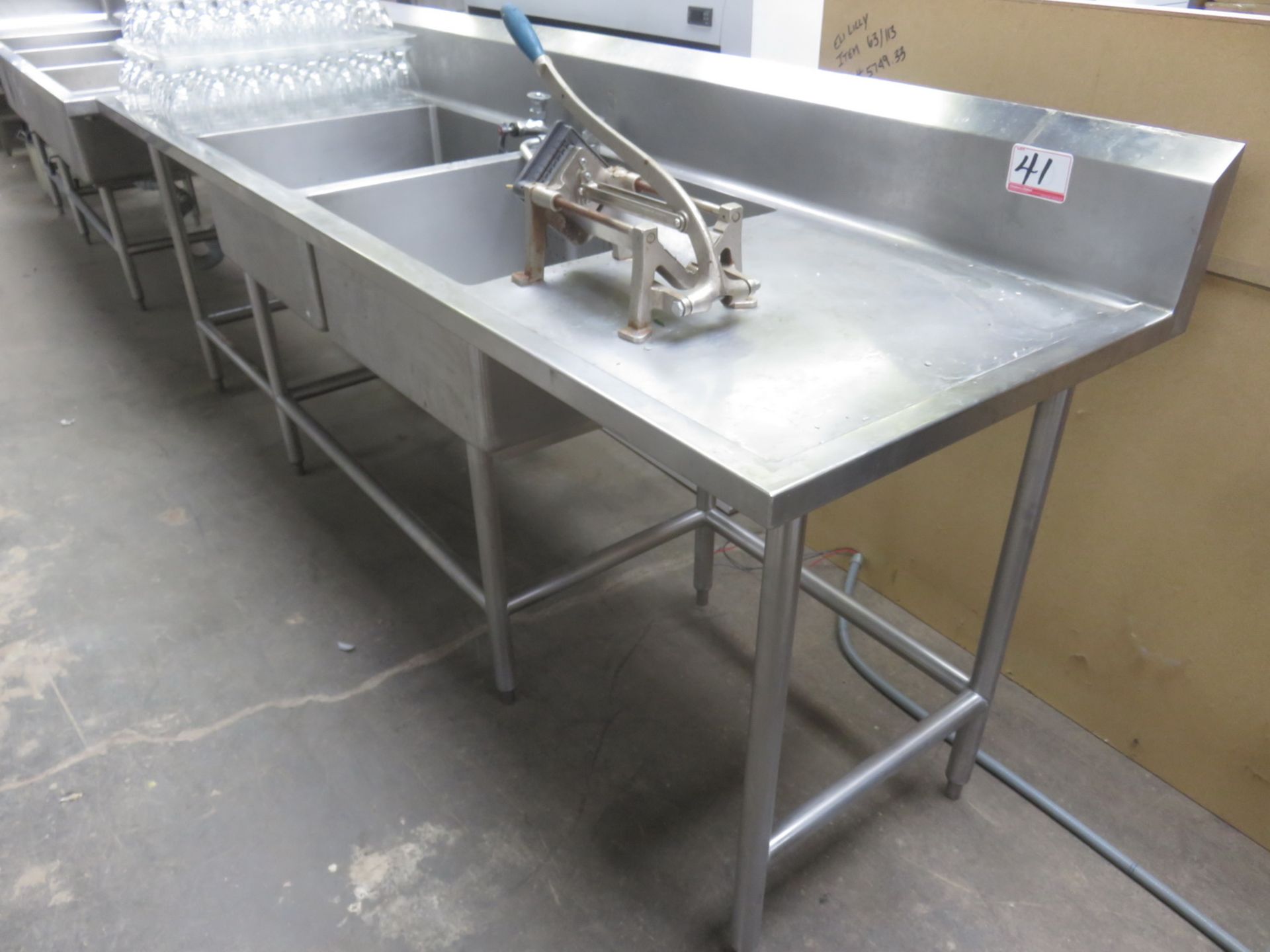 GENERAL S/S 30" X 102" 2-COMPARTMENT SINK W/ TAPS C/W POTATO DICER