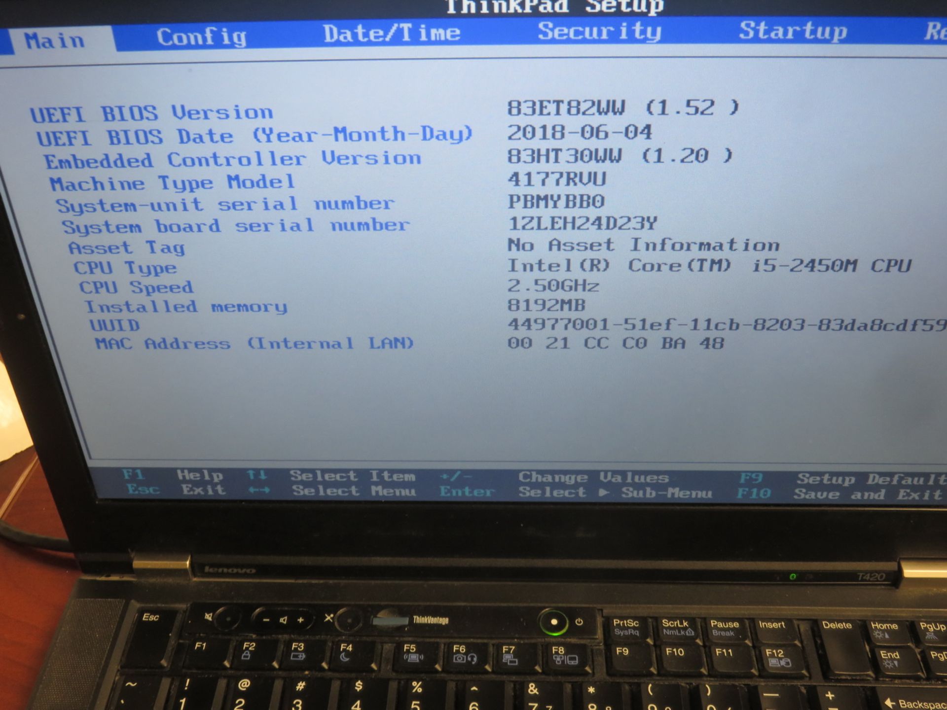 LENOVO THINKPAD T420 LAPTOP W/ INTEL CORE I5 2450M 2.5GHZ PROCESSOR, 8GB RAM (NO HDD) - Image 2 of 2