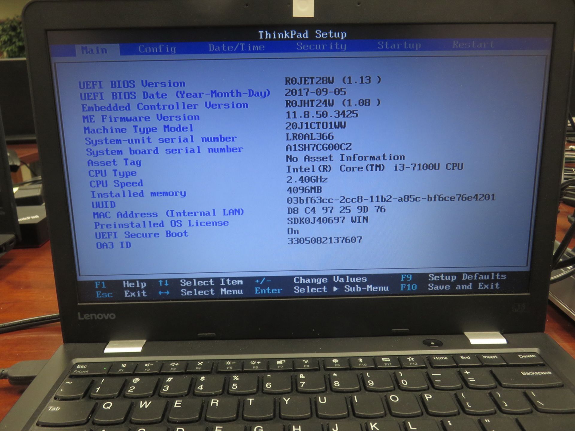 LENOVO THINKPAD 13 LAPTOP W/ INTEL CORE I3-7100U 2.40 GHZ 7TH GEN PROCESSOR, 4GB RAM (NO HDD) - Image 2 of 2