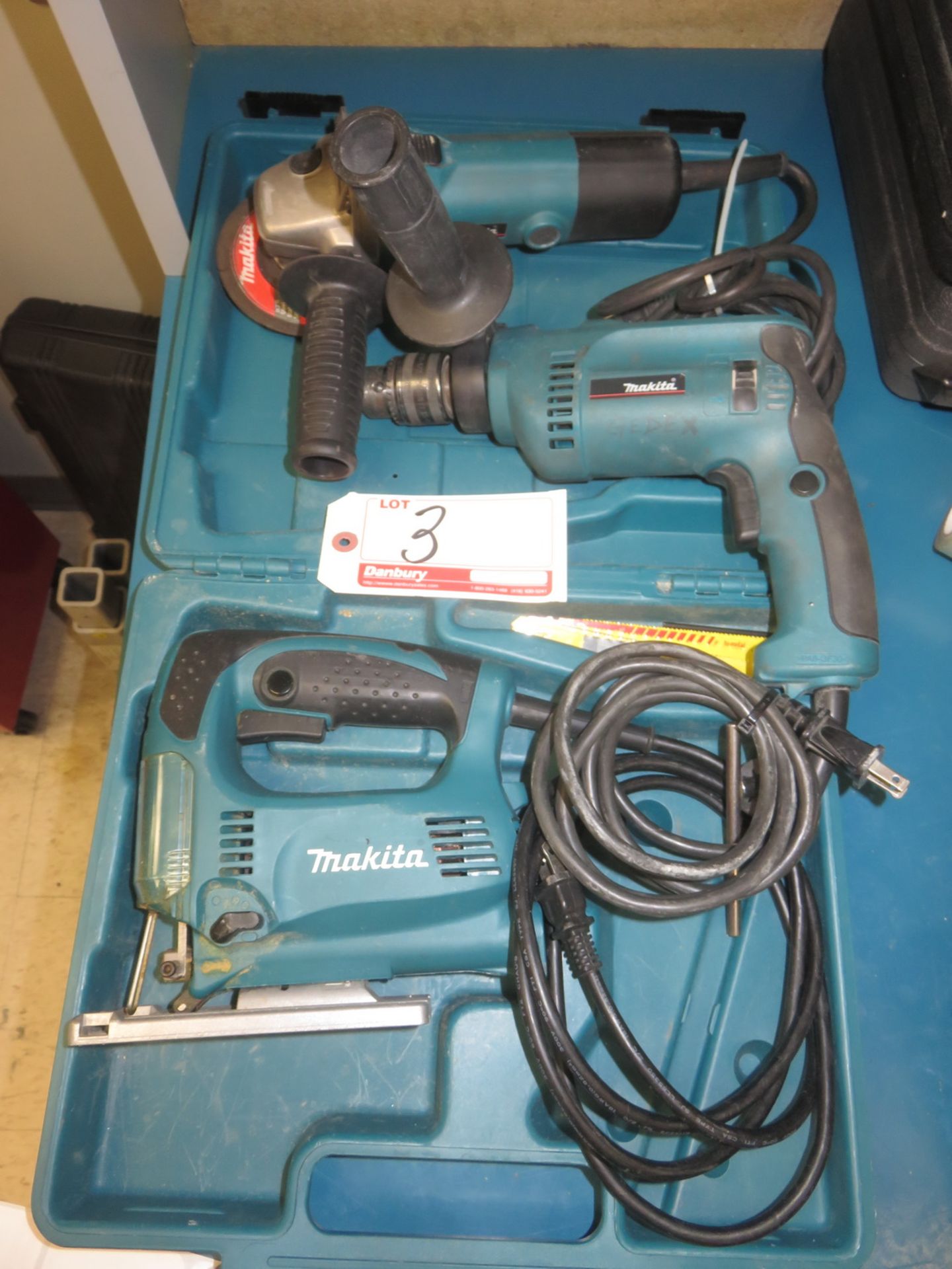 LOT - MAKITA ELECTRIC JIG SAW, DRILL & GRINDER W/ CASE (3 PCS)