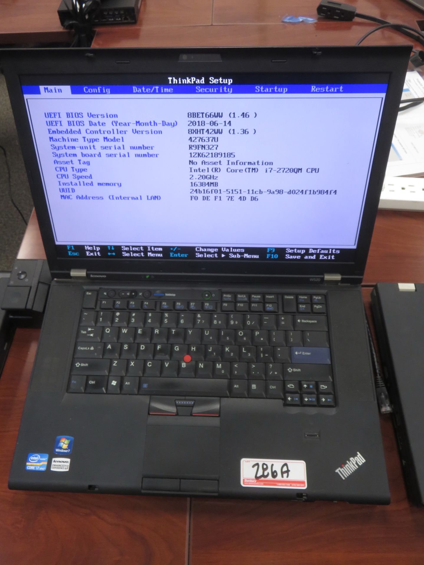 LENOVO THINKPAD W520 LAPTOP W/ INTEL CORE I7-2720 2.20GHZ PROCESSOR, 16GB RAM W/ DOCKING STATION (NO