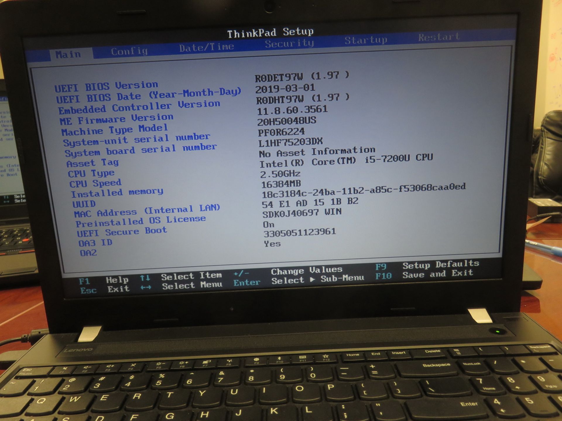 LENOVO THINKPAD E570 LAPTOP W/ INTEL CORE I5-7200U 2.50GHZ 7TH GEN PROCESSOR, 16GB RAM (NO HDD) - Image 2 of 2