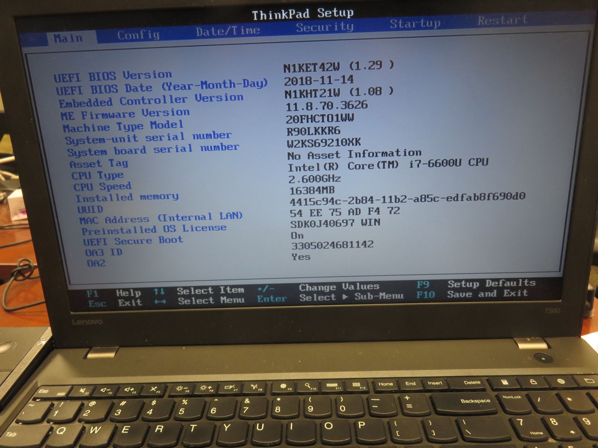 LENOVO THINKPAD T560 LAPTOP W/ INTEL CORE I7 6600U 2.60GHZ PROCESSOR, 16GB RAM, & DOCKING STATION ( - Image 2 of 2