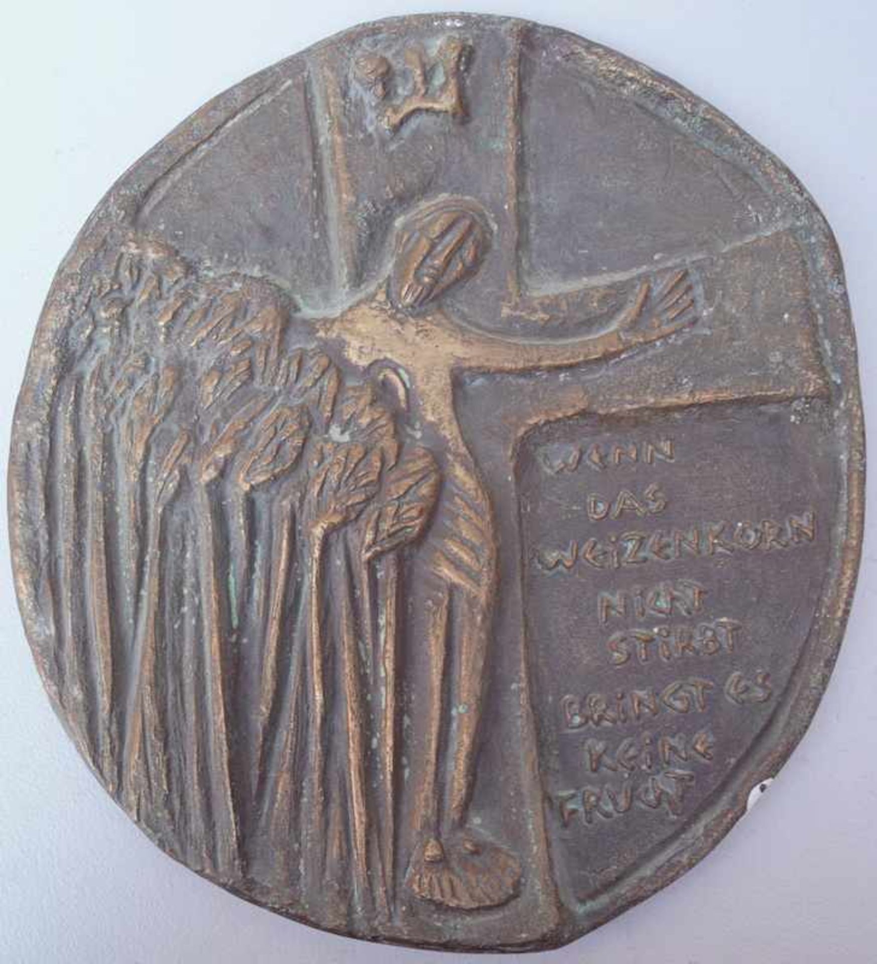 Schürk-Frisch, Hilde (1915 Enningerloh -2008 Münster): Rundes Bronzerelief "Wenn das Weizenkorn
