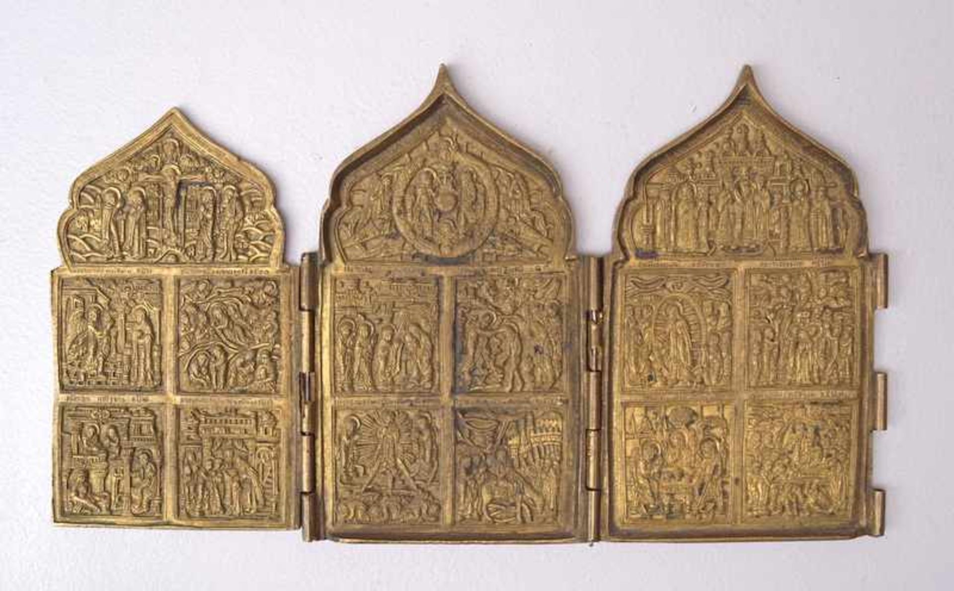 Reiseikone Triptychon Leben Jesu, Russland, 19. Jhd.3 Tafeln mit jeweils 5 Szenen aus dem Leben Jesu
