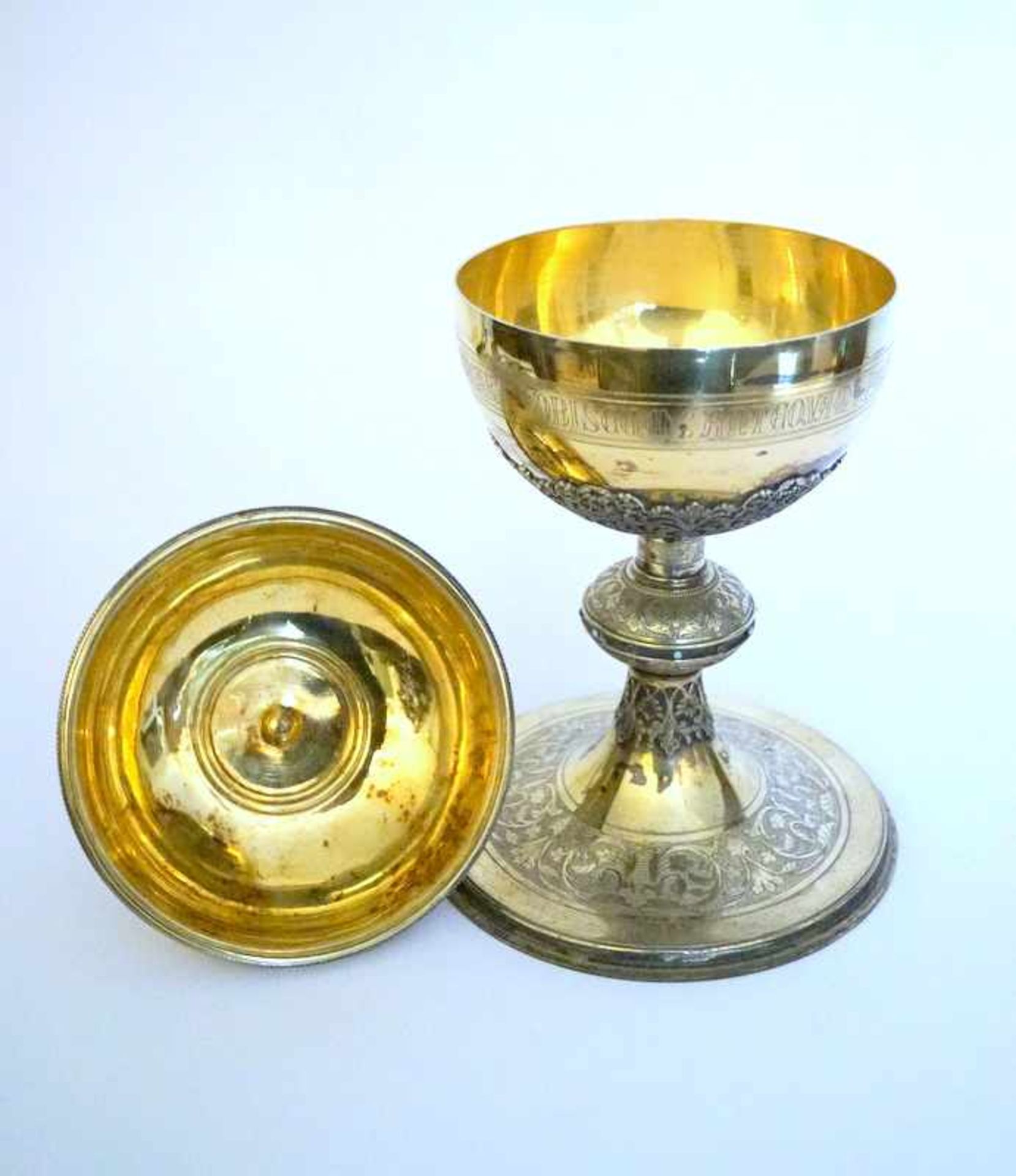 Aufwendiges Ziborium, Silber vergoldet, Steinbesatz T. Dunstheimer MünsterRundstand mit graviertem - Image 5 of 5