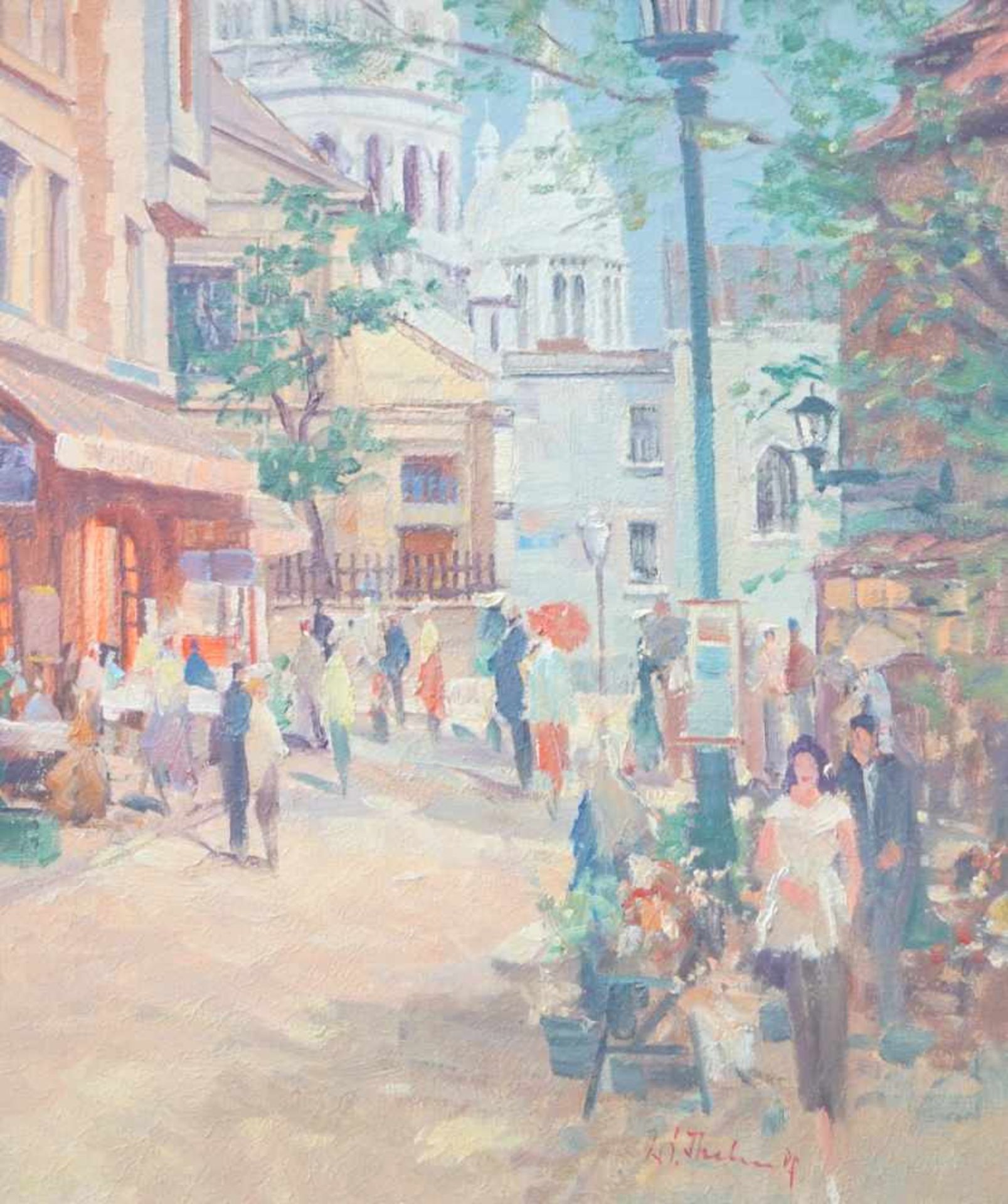 Thelen, Wilhelm (1917 Oberhausen - 1985 Düsseldorf): Markttag am Montmartre in ParisÖl auf Leinwand,