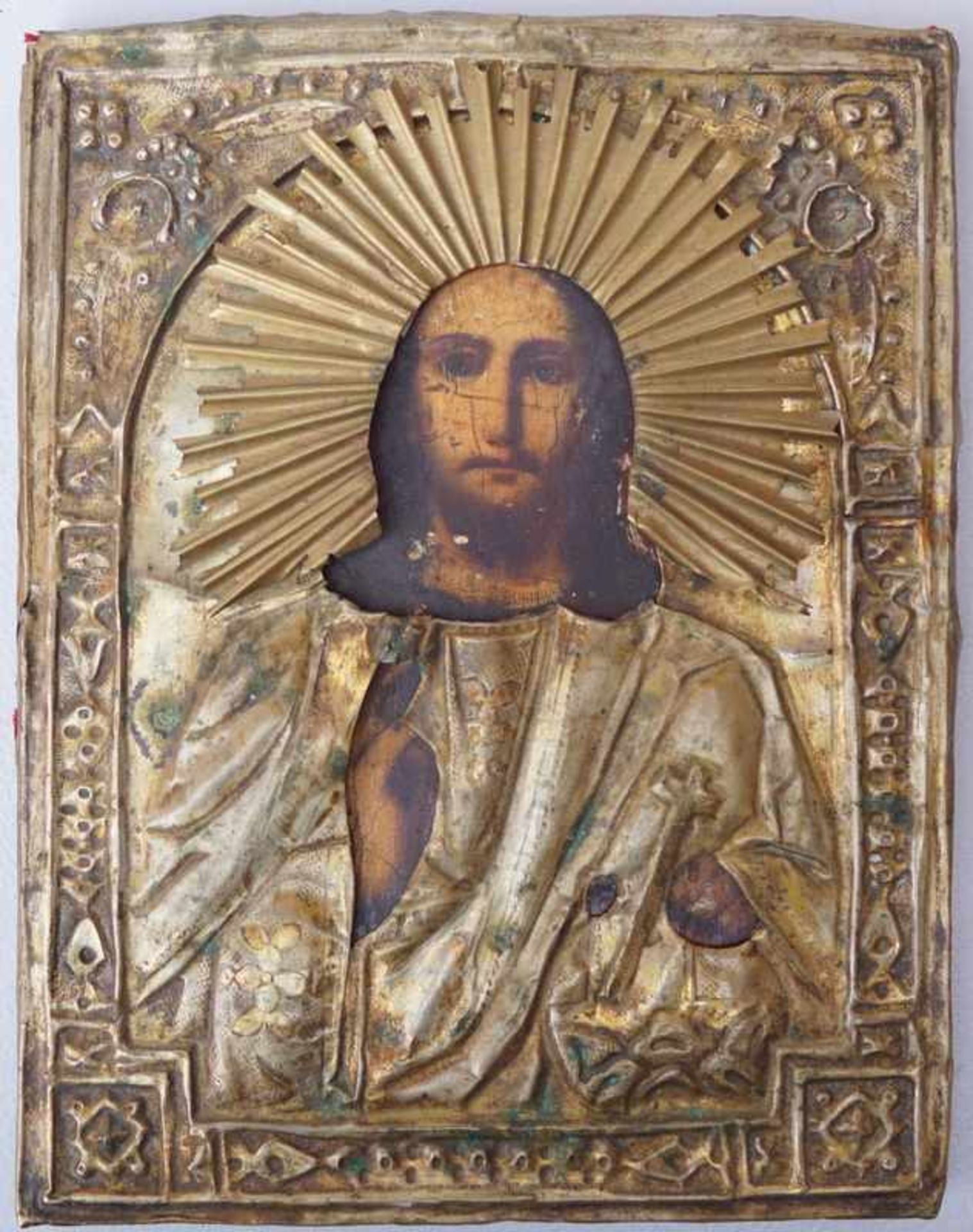 Sammlung russischer Reiseikonen, 8-tlg.Ikone Kristus Pantokrator, Kasein auf Holz, mit gedrückter - Bild 2 aus 2