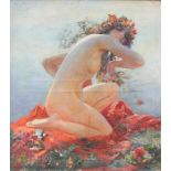 Paczka, Ferencz (1856 Monor/Ungarn - 1925 Berlin): Hockender Mädchenakt mit BlütenkranzÖl auf