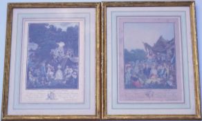 Paar dekorative Graphiken nach Gemälden des 18.Jhd.kolorierte Lithographien nach Gemälden des 18.
