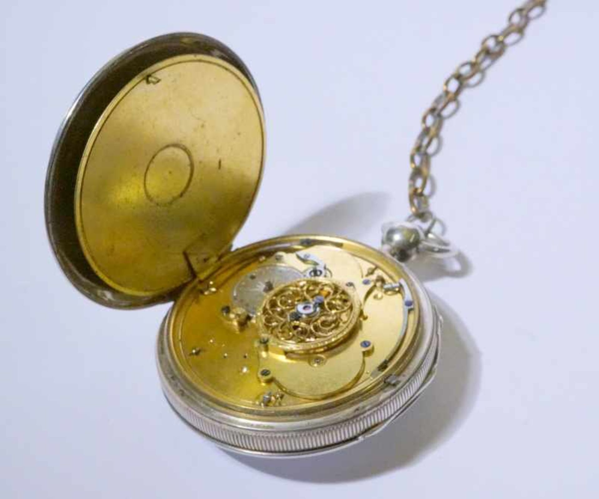 Französische Herrentaschenuhr mit Repetition, vor 1838große Taschenuhr mit Silbergehäuse, weißes - Image 5 of 5