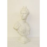 Lebensgroße Büste Diana nach Houdon, Paris, 19. Jhd.Bisquitportzellan (sog. Parian Ware) auf