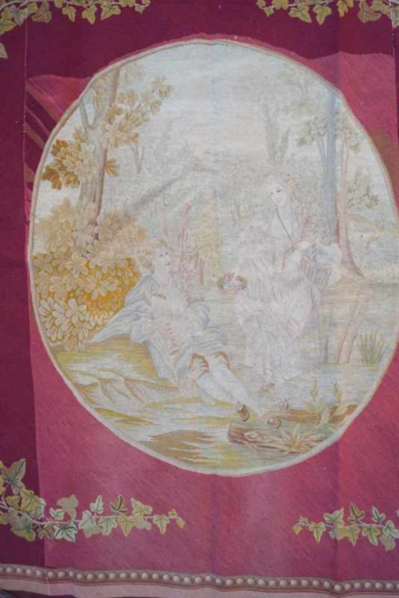 Antiker Auboussonteppich, Flachgewebe, Frankreich, dat. 1872Wolle, ausschließlich Naturfarben, - Image 4 of 7