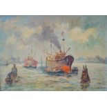 Terhell, Adriaan (1863 Venlo - 1949): Hafenansicht von Rotterdam mit FischkutternÖl auf Leinwand,