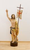 Große Figur Christus mit Siegesfahne, 1. Hälfte 20. Jhd.auf halbkreisförmigen Sockel der