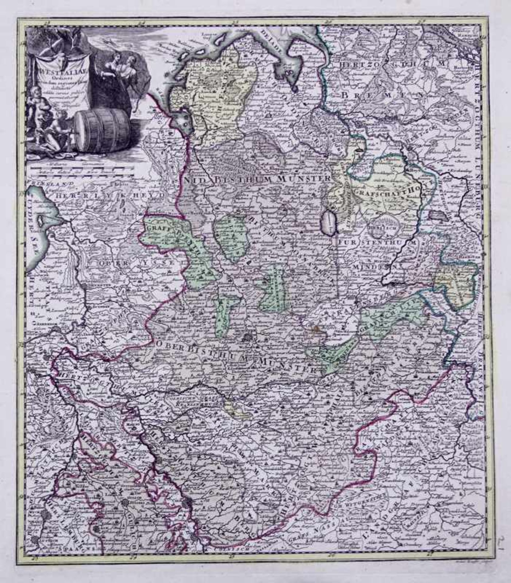 2 westfälische Topographien, Kupferstiche d. 18. Jhd.Münster (Bistum) - Haute partie de l`evesché de - Image 2 of 2