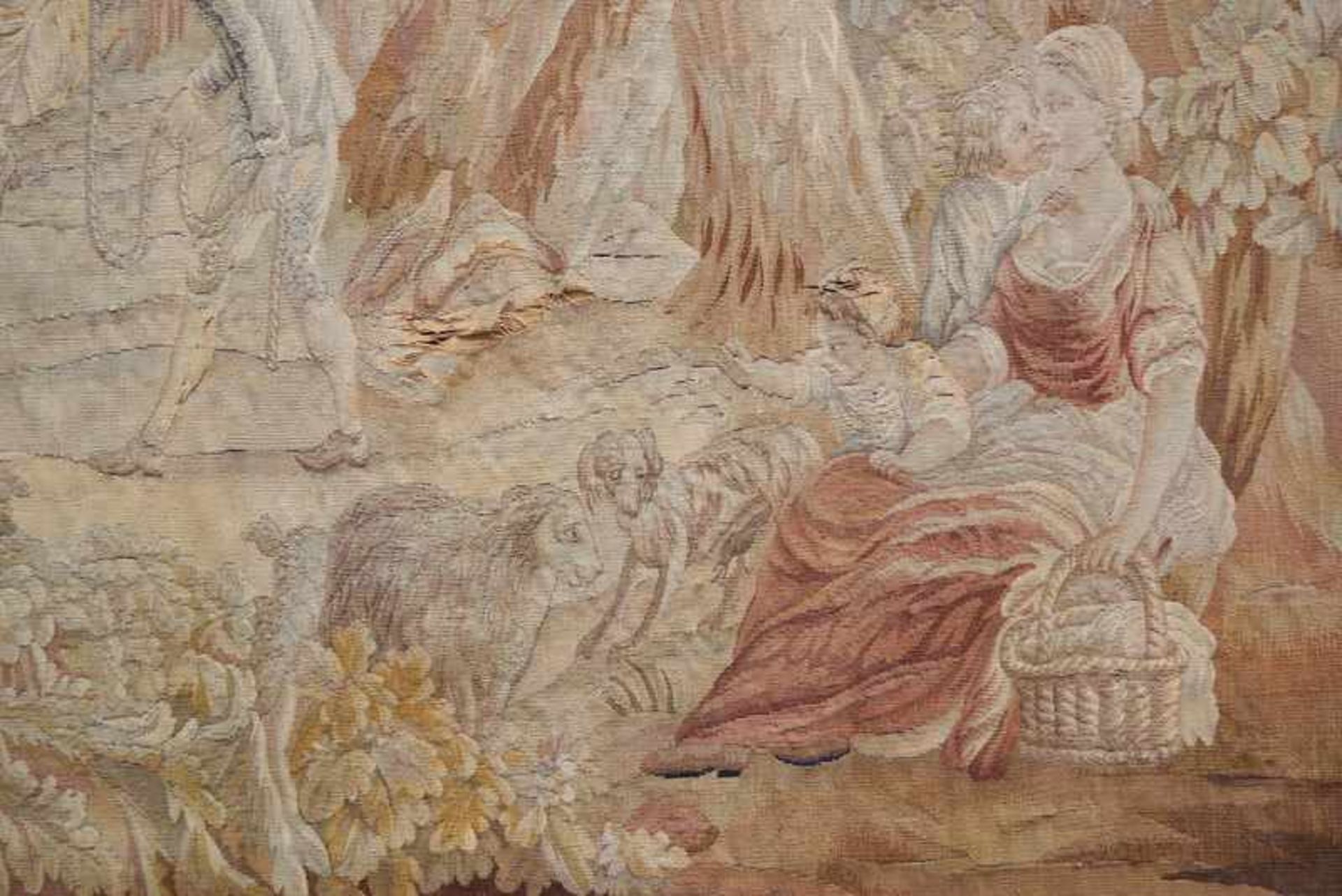 Gobelin mit Galanter Szene - Aubusson 1. H. 18. Jhd.Wolle mit Naturfarben, Flachgewebe, - Bild 9 aus 10
