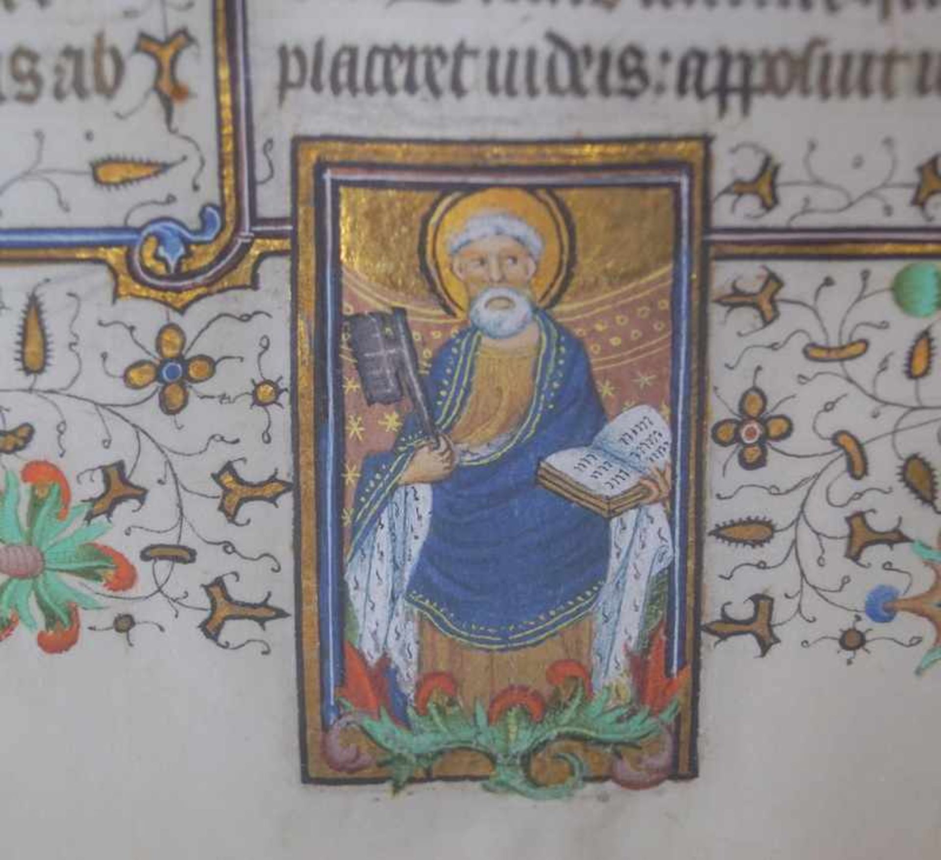 Petrus -Miniatur auf großem Pergamentmissaleblatt, Normandie, ca. um 1420braune Tinte, Pigmentfarben - Image 2 of 2
