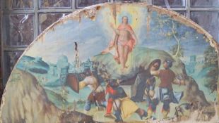 Auferstehung Christi im Halbtondo-Gemälde, wohl Donauschule, um 1550Christus mit dem