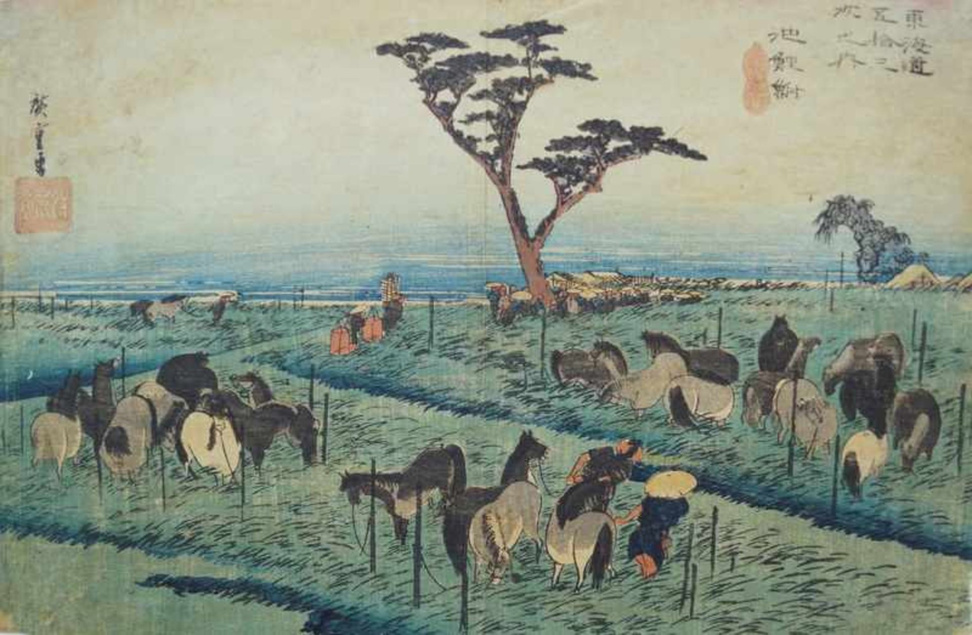 Hiroshige, Ando (1797-1858): Zwei Grafiken aus der Folge "Die 53 Stationen des T?kaid?"Takaido