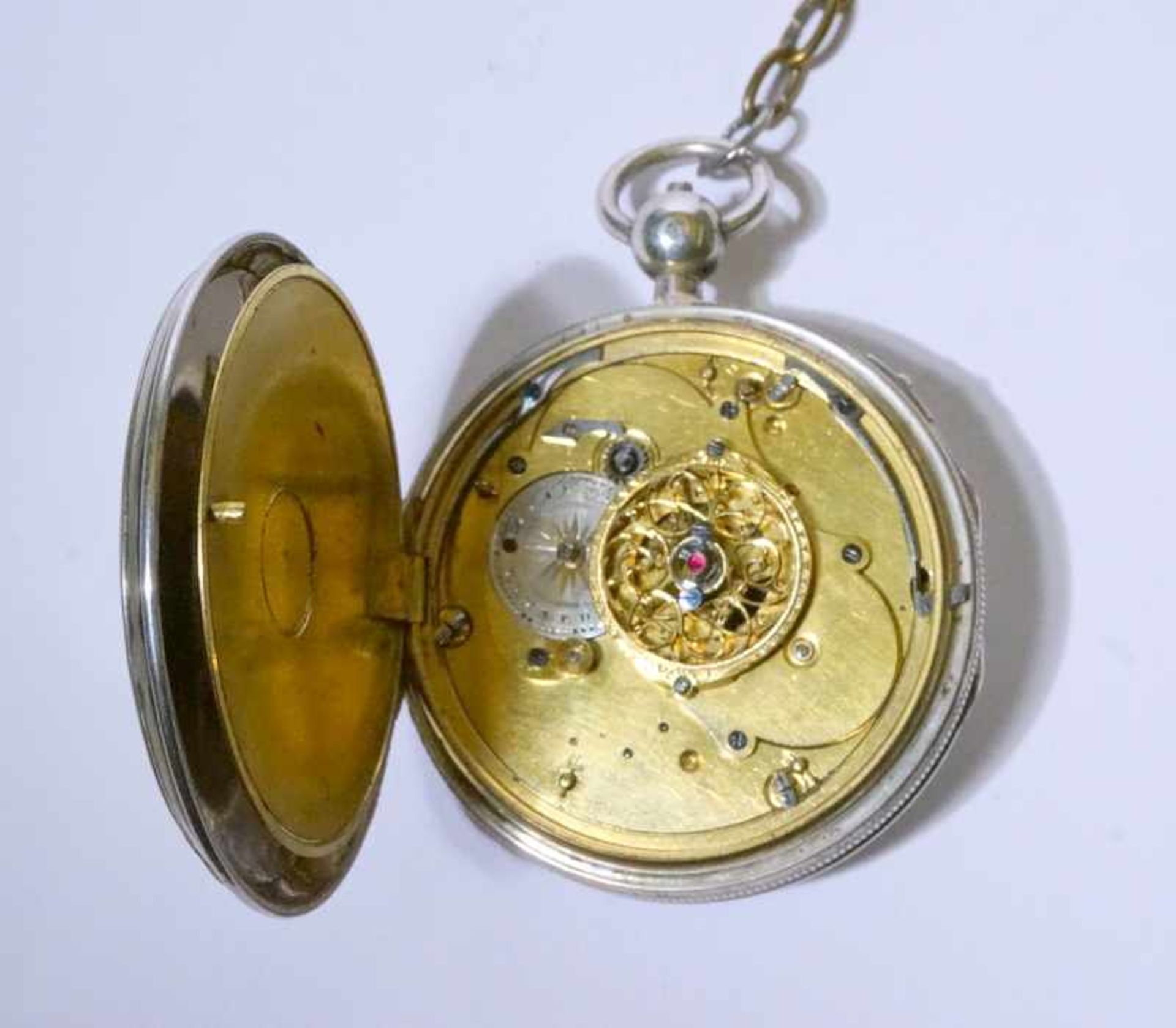 Französische Herrentaschenuhr mit Repetition, vor 1838große Taschenuhr mit Silbergehäuse, weißes - Image 4 of 5