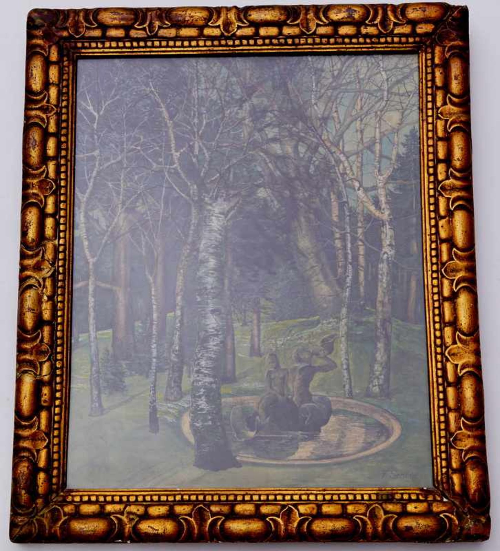 Schöne, F. (unentschl.): Tritonenbrunnen in einem Alten Park, dat. 46Aquarell über Bleistift auf - Image 2 of 2
