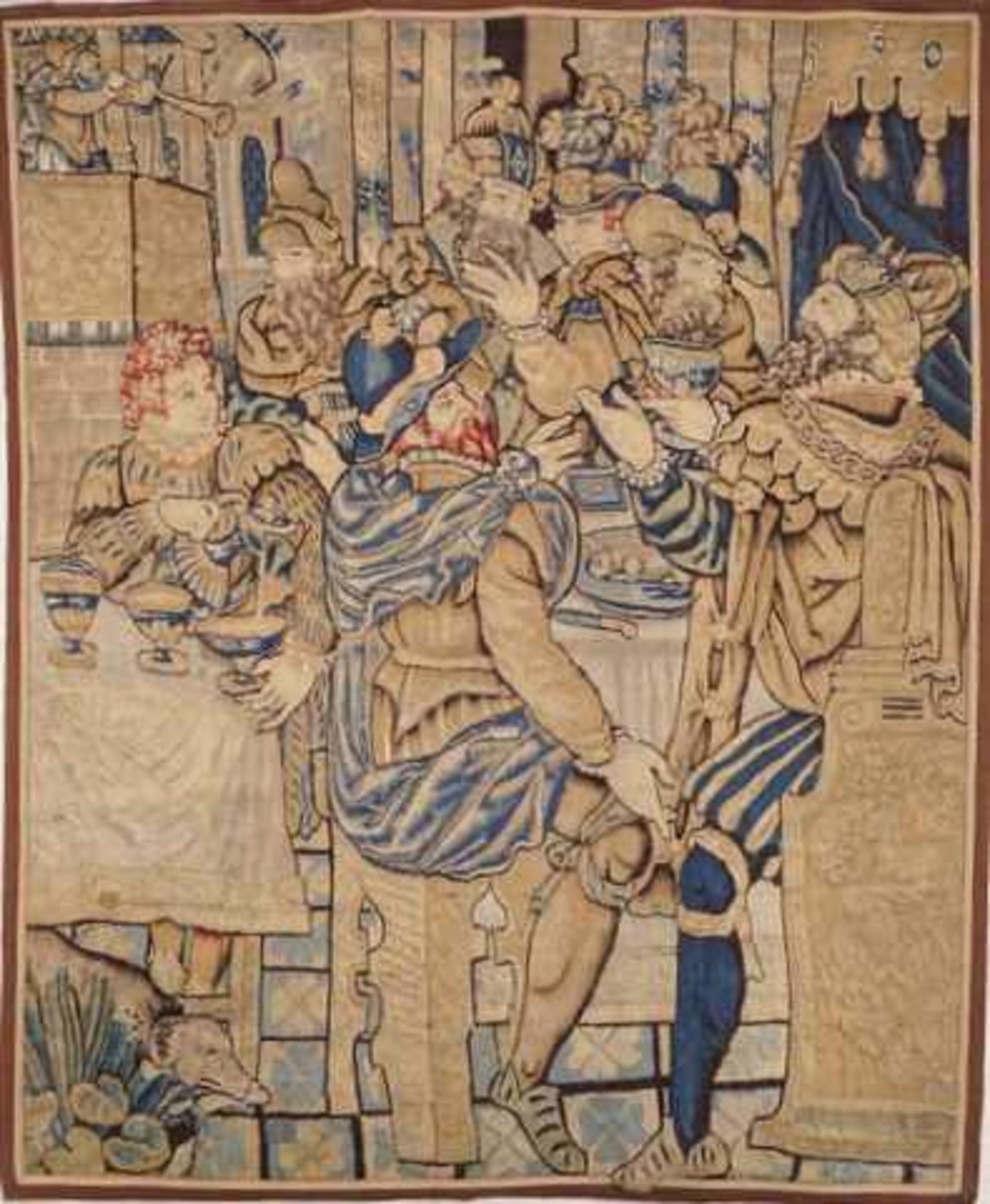 Große flämische Tapisserie des frühen 17. Jhd.Wolle mit Naturfarben, Darstellung eines Königlichen