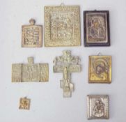 Sammlung russischer Reiseikonen, 8-tlg.Ikone Kristus Pantokrator, Kasein auf Holz, mit gedrückter
